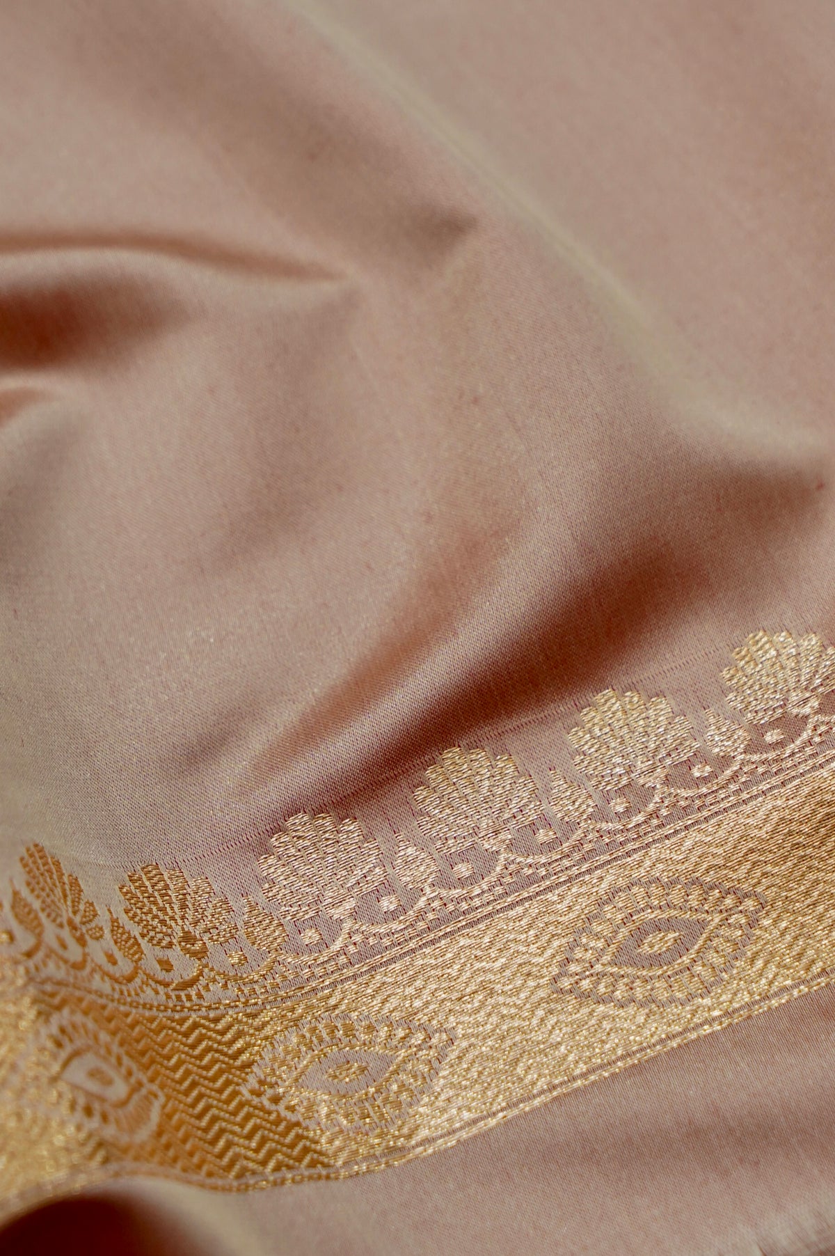 Saadgi - Rose Taupe Pure Katan Silk Saree with Multicolor Meenakari Border