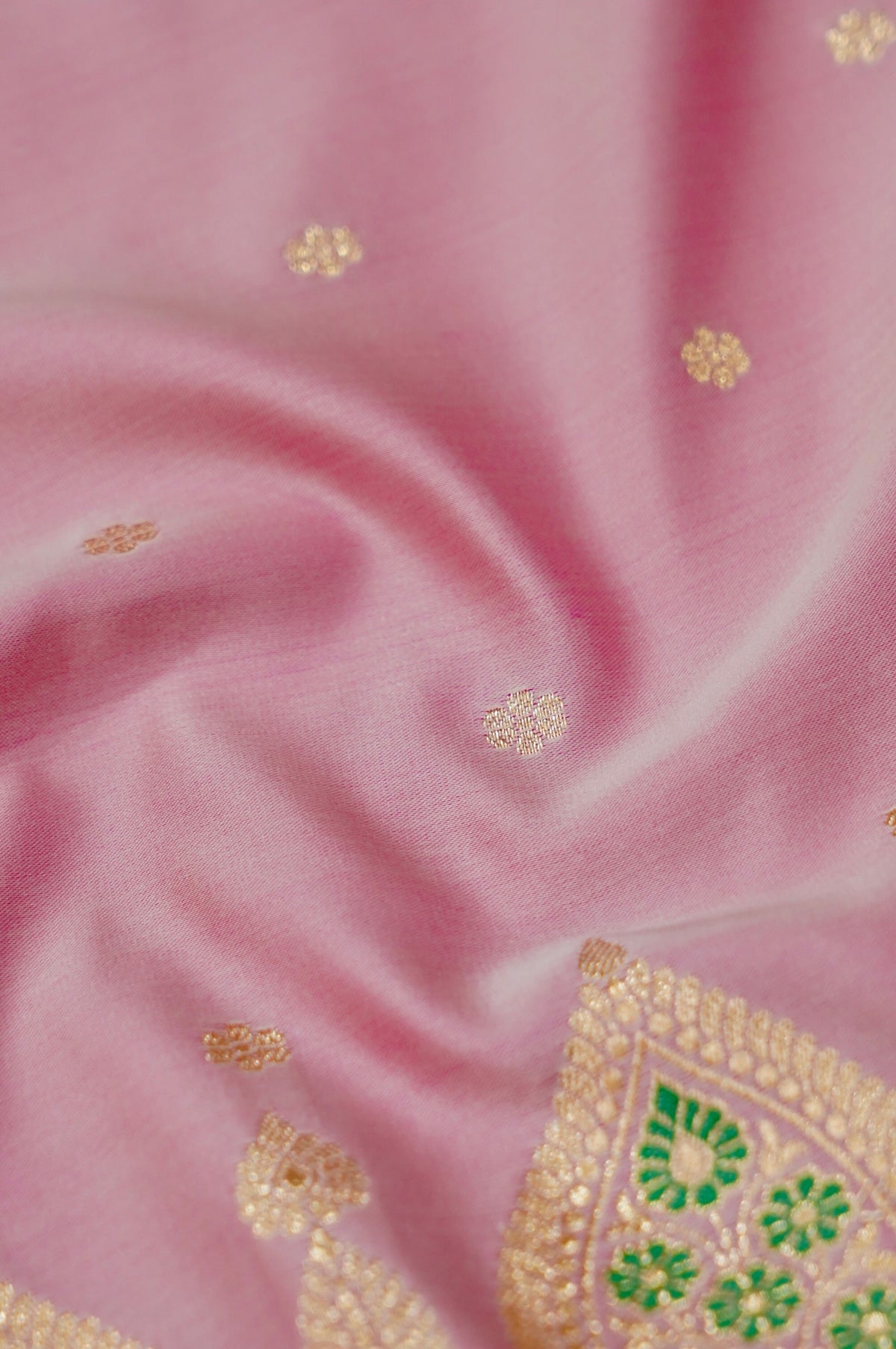 Saadgi - Blush Pink Pure Katan Silk Saree with Multicolor Meenakari Border