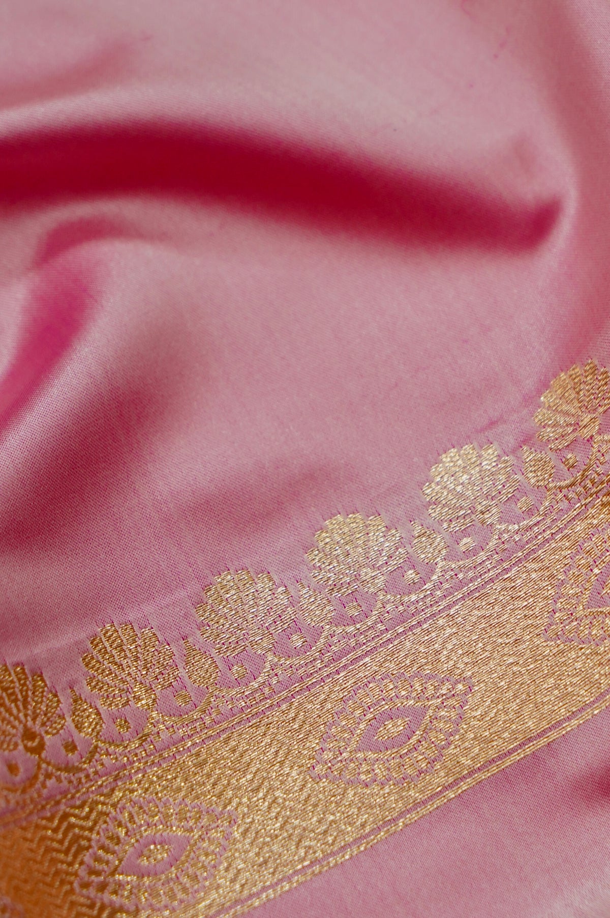 Saadgi - Blush Pink Pure Katan Silk Saree with Multicolor Meenakari Border