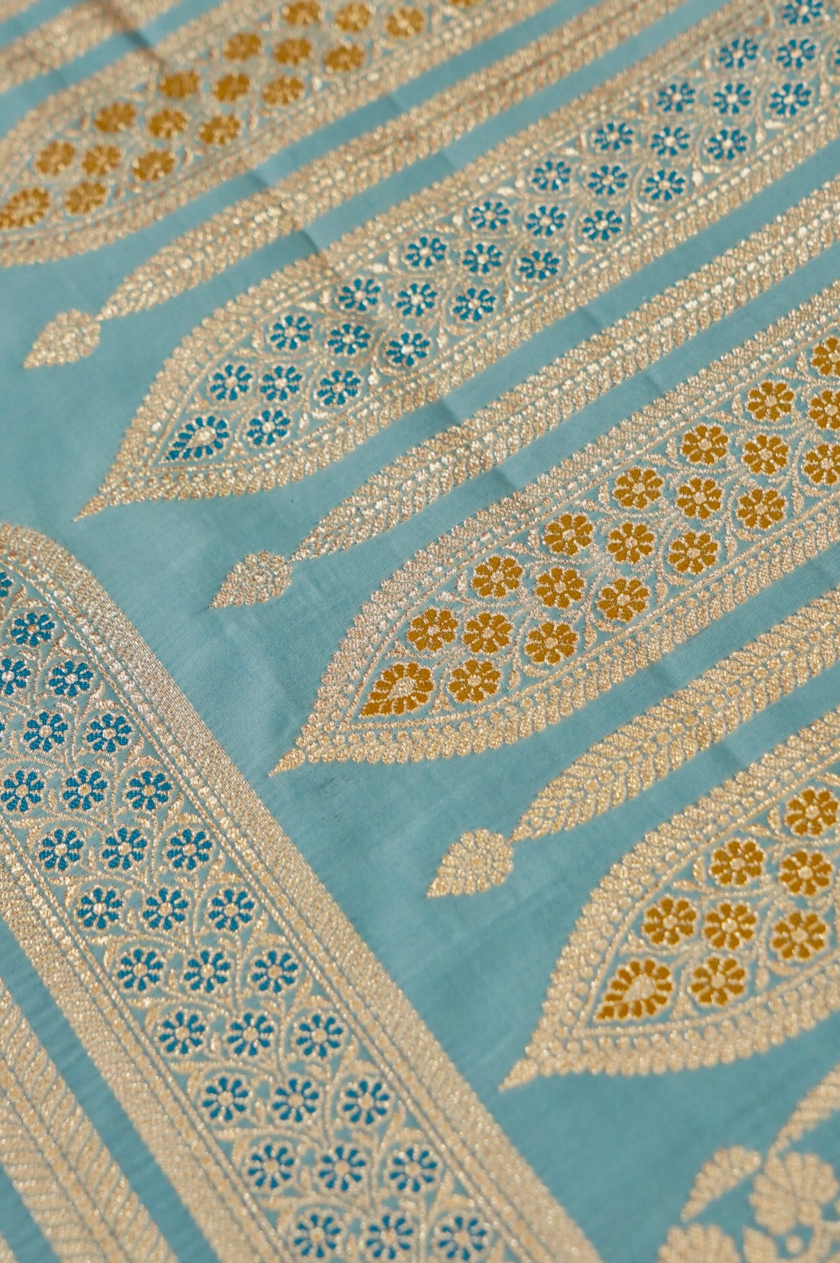 Saadgi - Powder Blue Pure Katan Silk Saree with Multicolor Meenakari Border