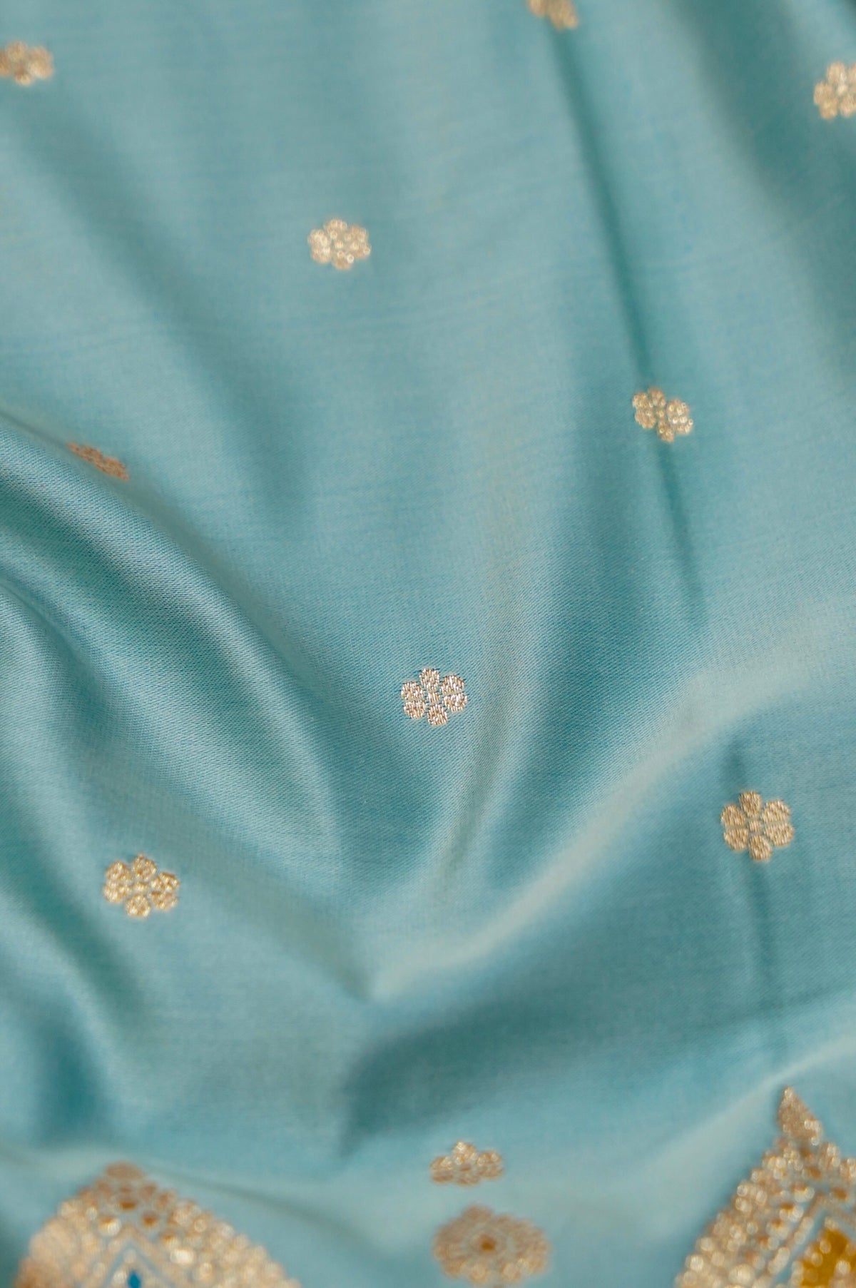Saadgi - Powder Blue Pure Katan Silk Saree with Multicolor Meenakari Border