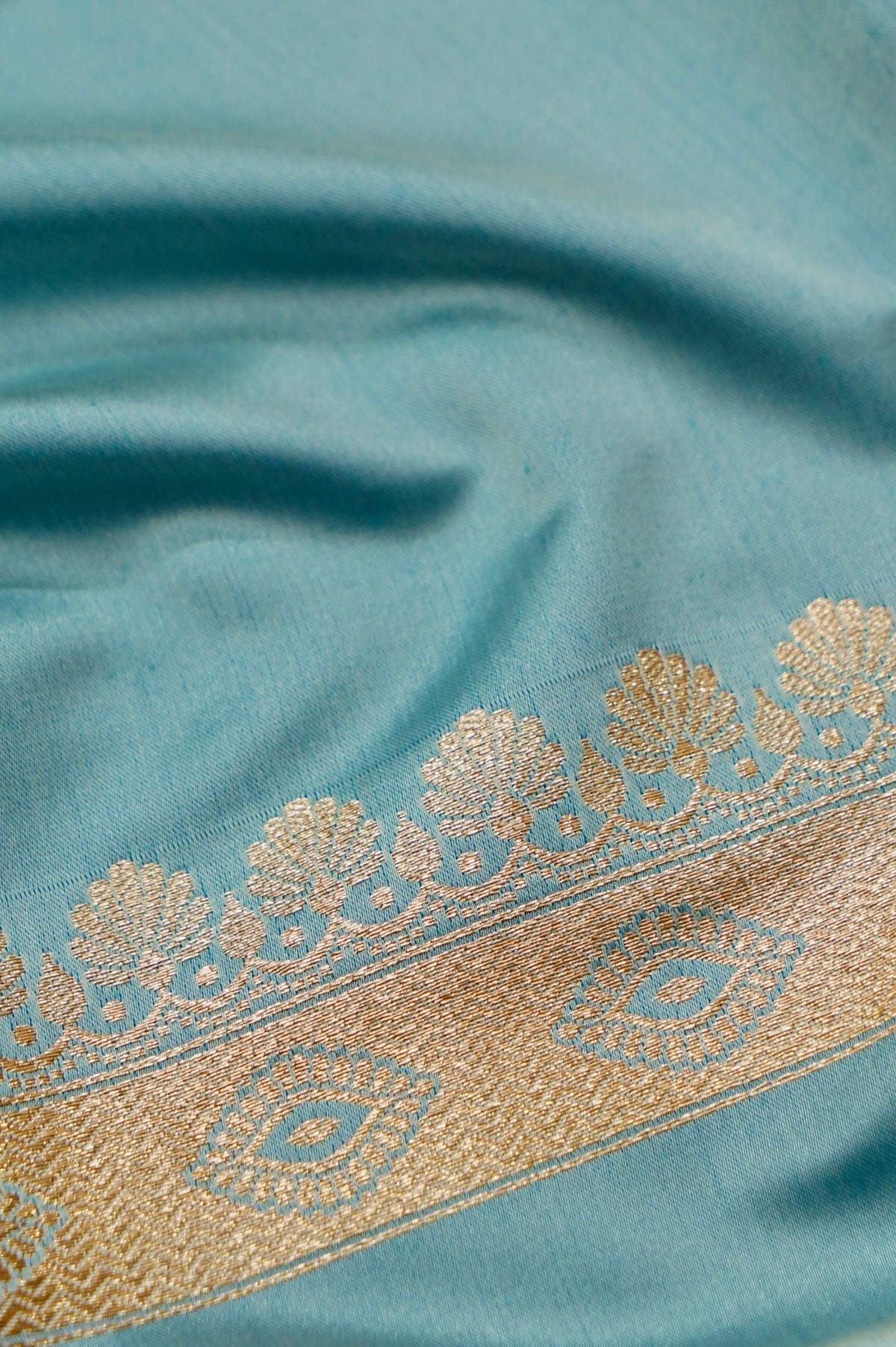 Saadgi - Powder Blue Pure Katan Silk Saree with Multicolor Meenakari Border