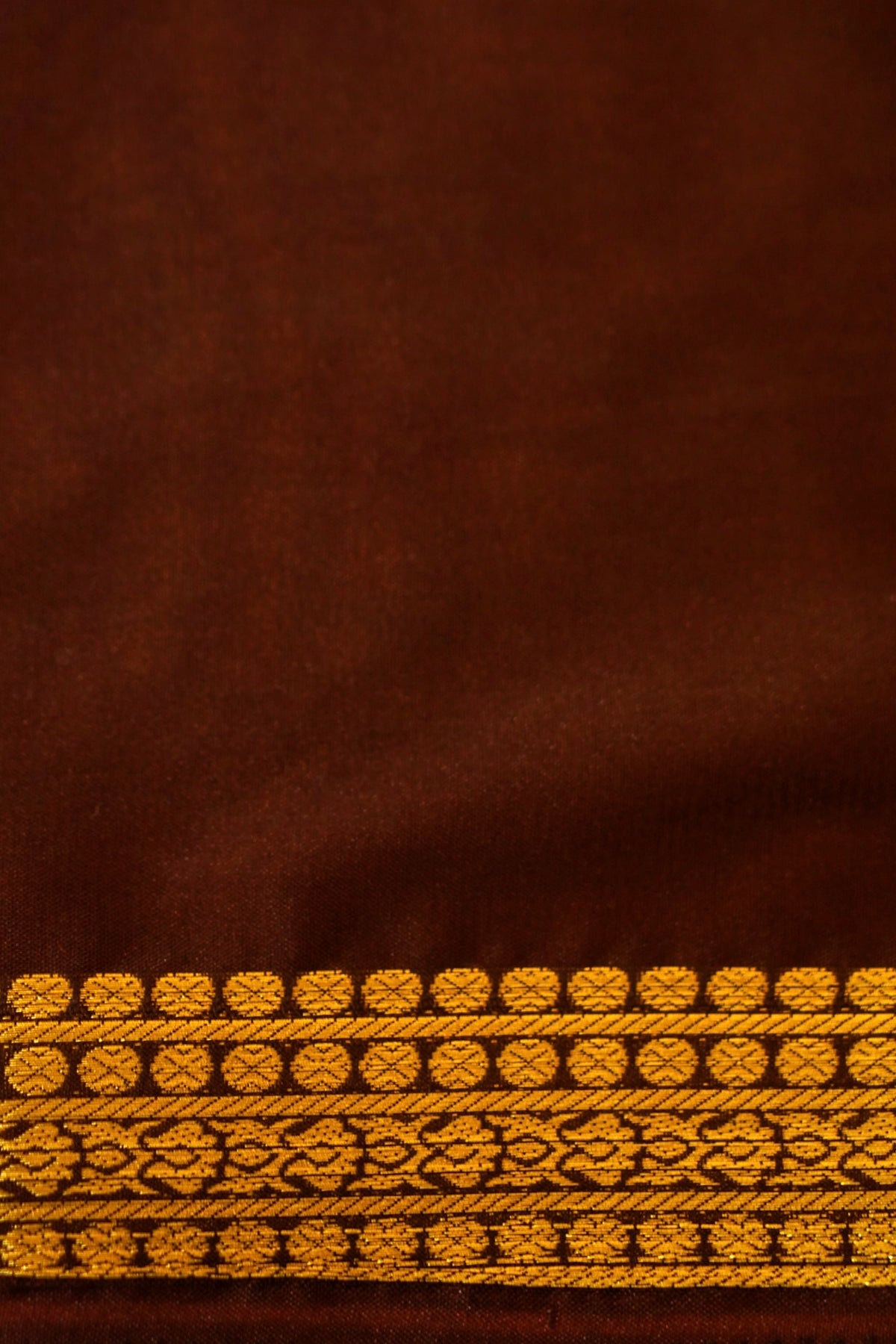 Maithili - Orange Mysore Crepe Silk Saree with Dark Brown Border