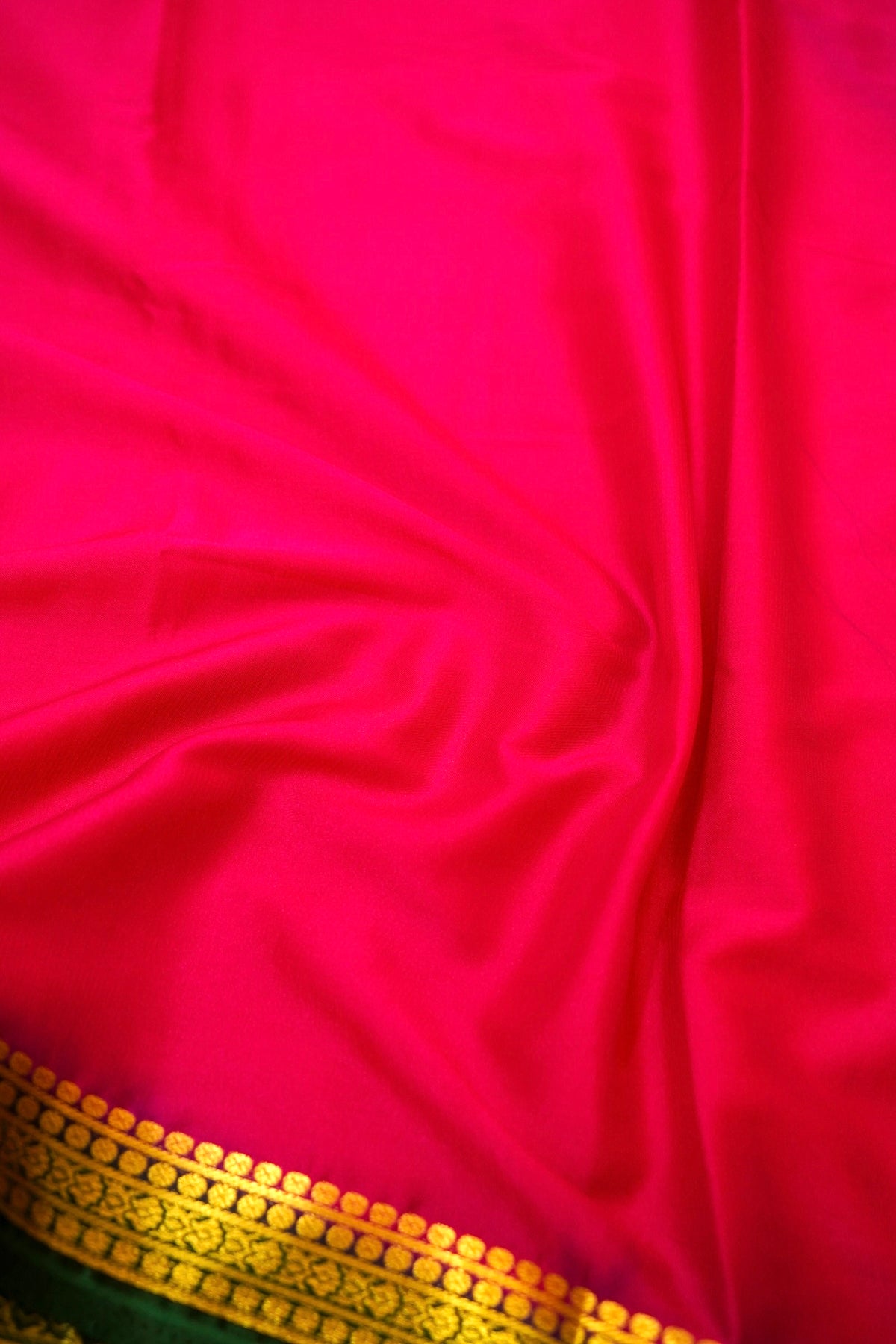Maithili - Vibrant Pink Mysore Crepe Silk Saree with Green Border