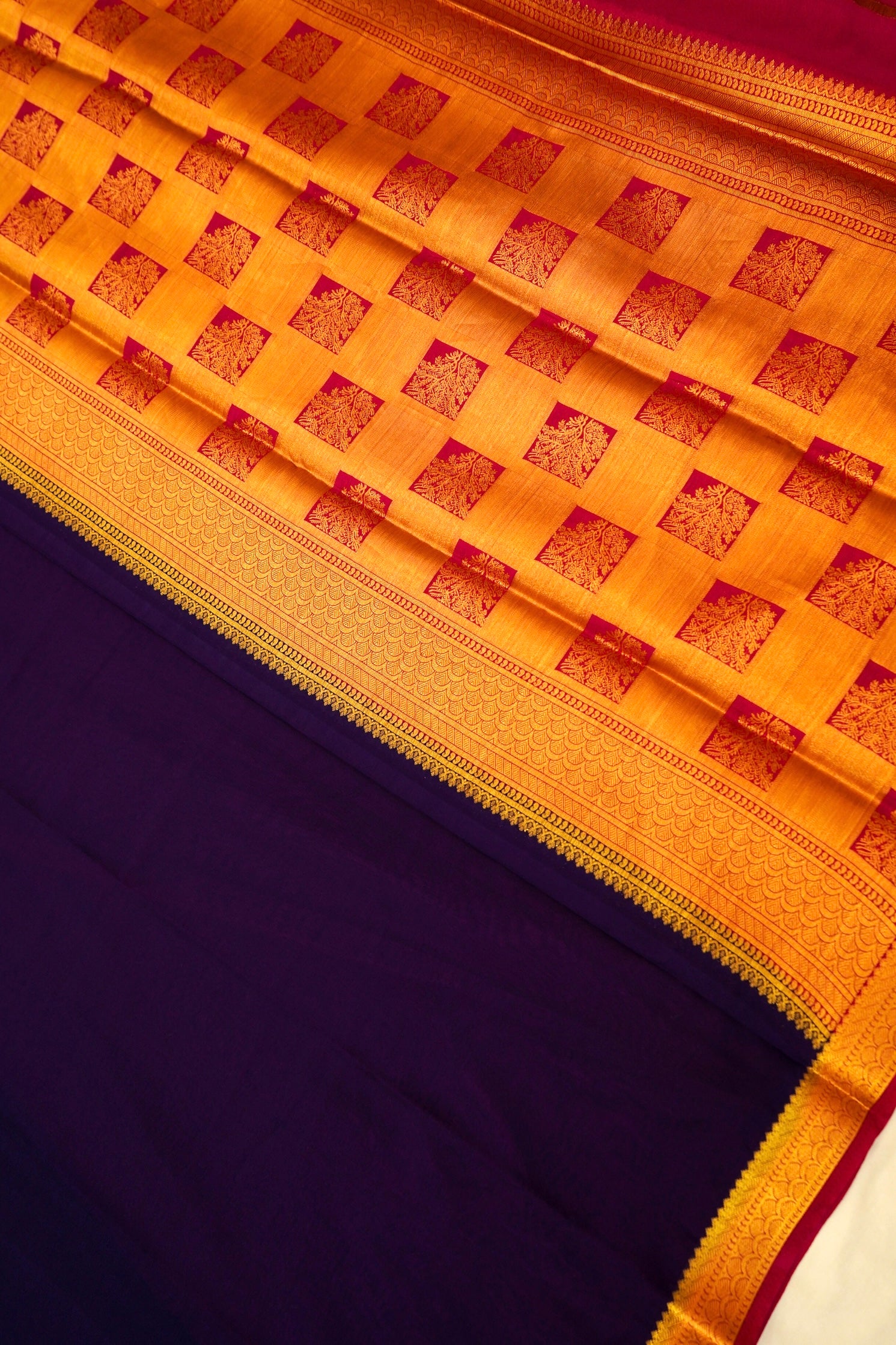 Maithili - Navy Blue Mysore Crepe Silk Saree with Magenta Border