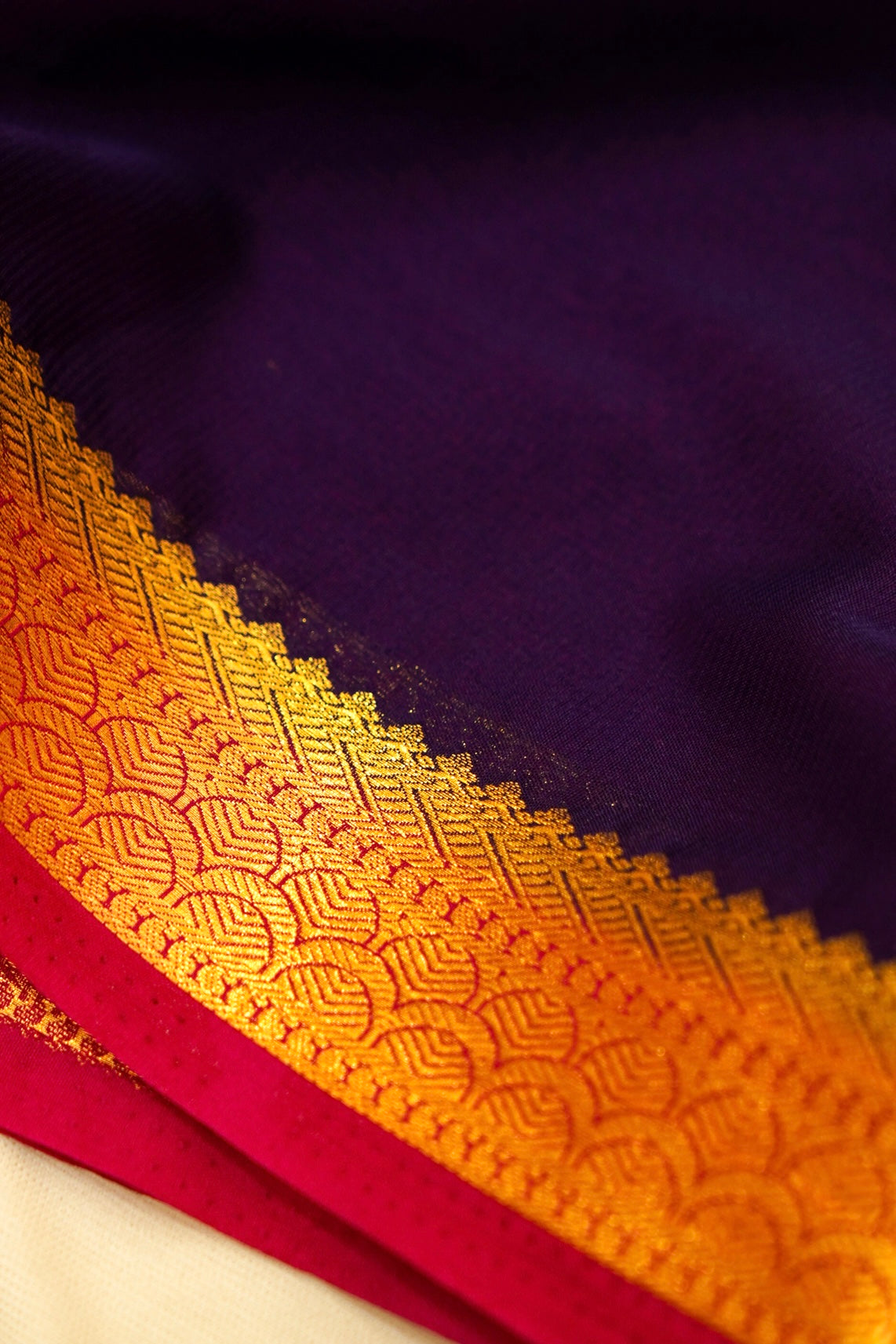 Maithili - Navy Blue Mysore Crepe Silk Saree with Magenta Border