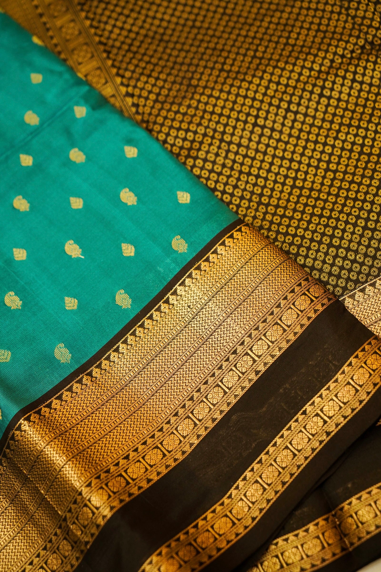 Maithili - Sea Green Pure Kanjipuram Silk Saree with Brown Border