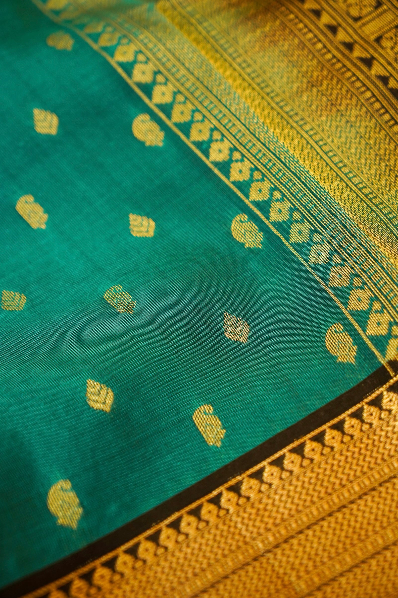 Maithili - Sea Green Pure Kanjipuram Silk Saree with Brown Border
