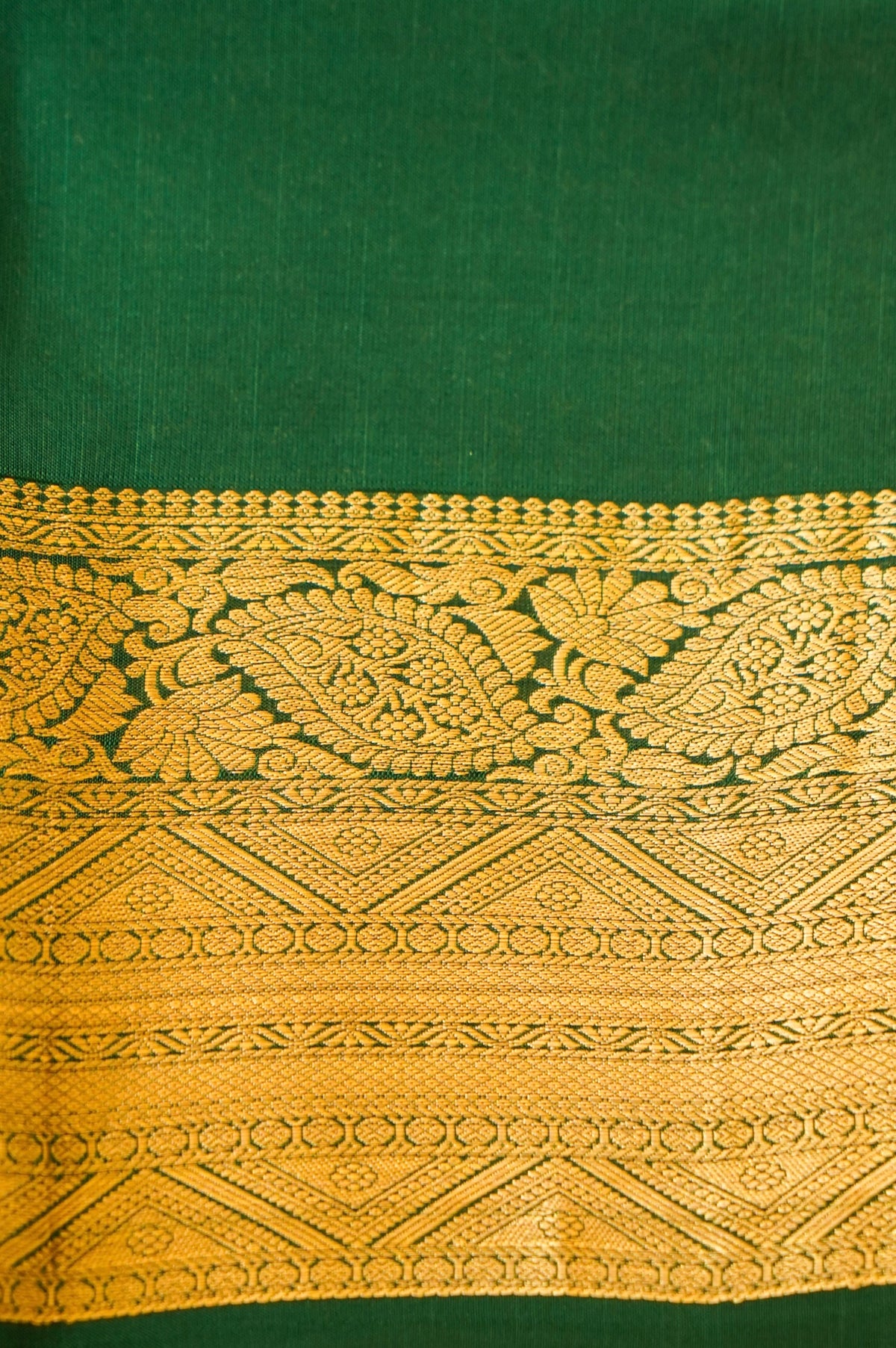 Maithili - Olive Green Pure Kanjipuram Silk Saree with Emerald Border