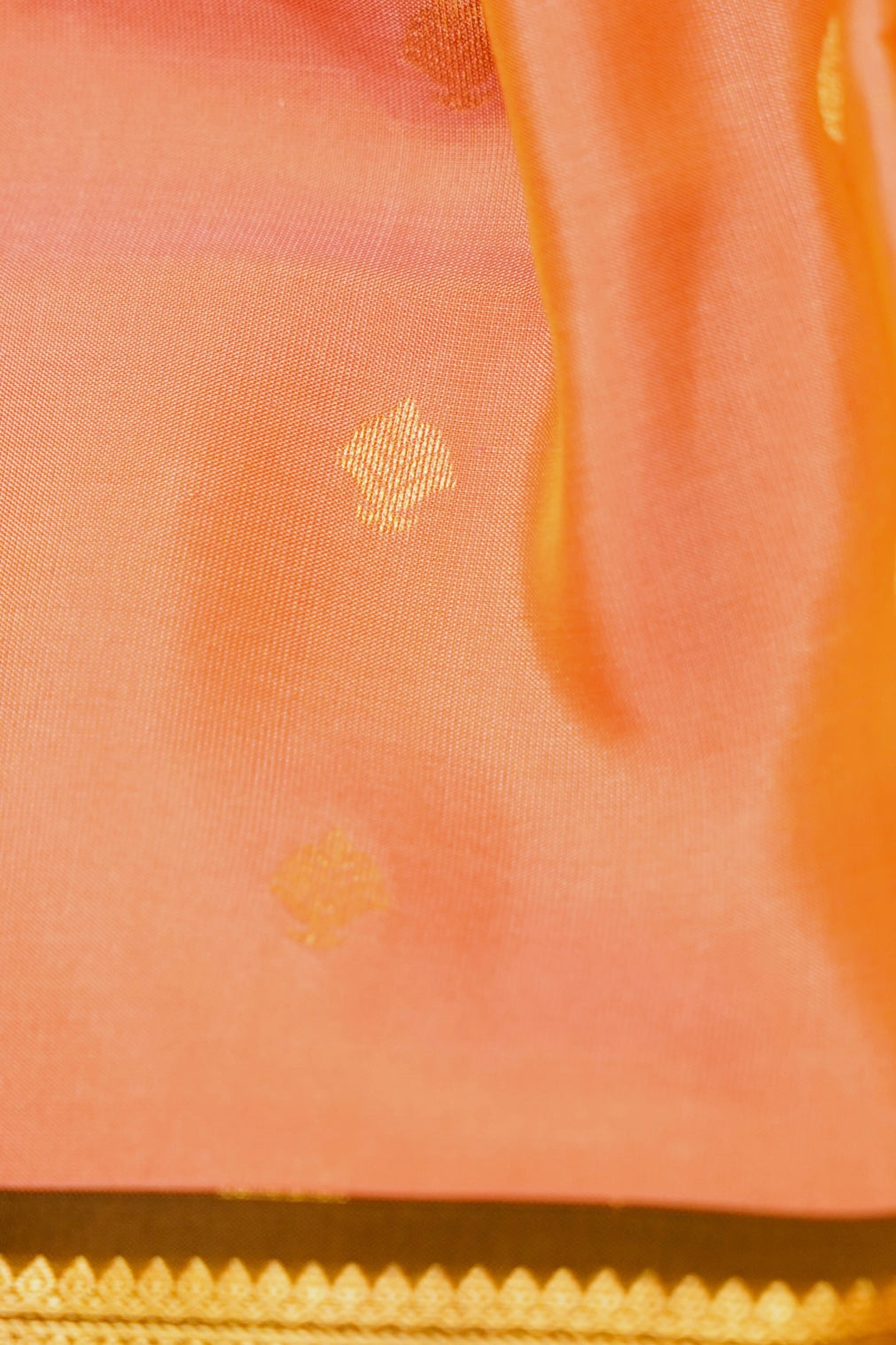 Maithili - Peach Pure Kanjipuram Silk Saree with Dark Brown Border