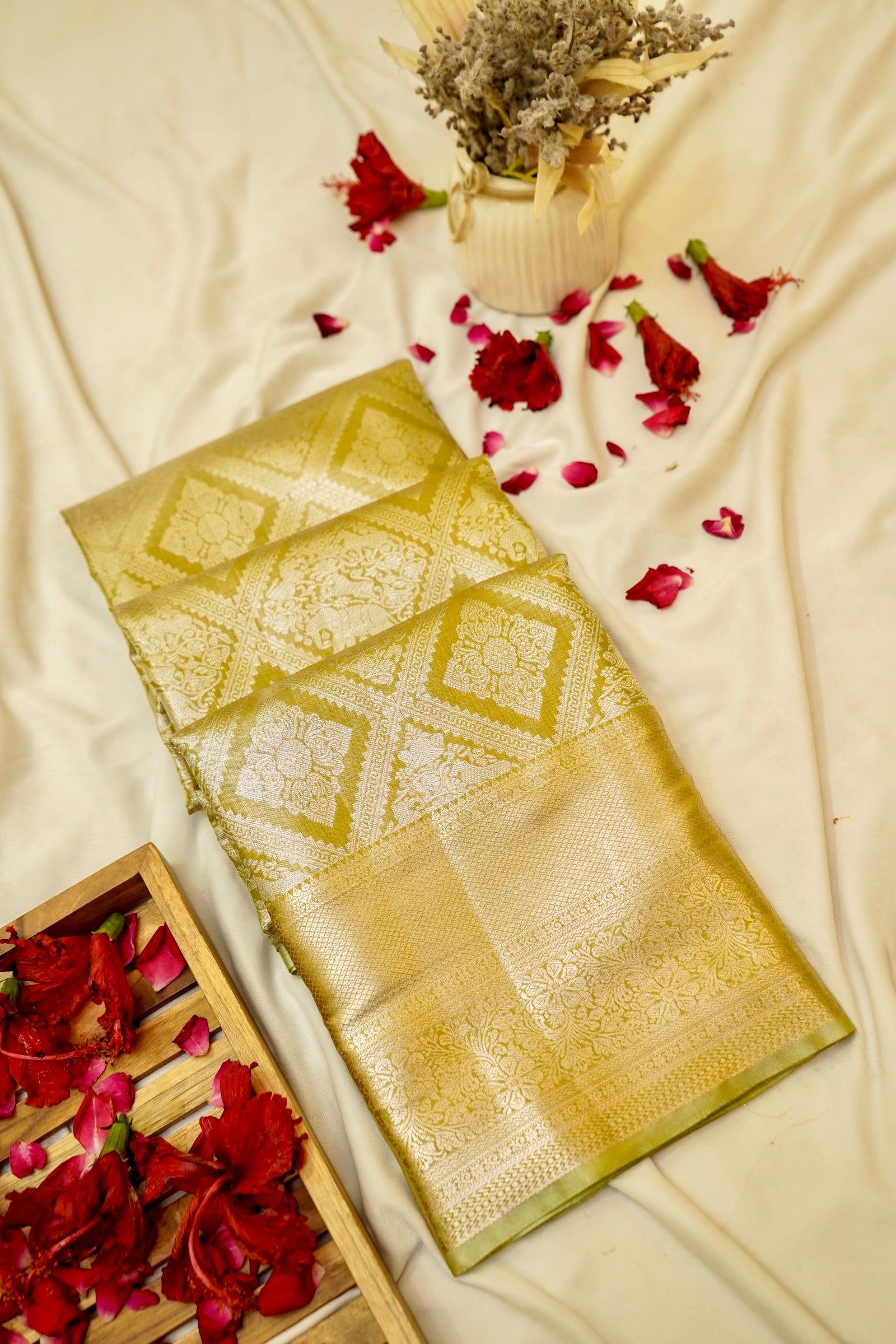 Maithili - Pistachio Green Kanjivaram Tissue Silk Saree