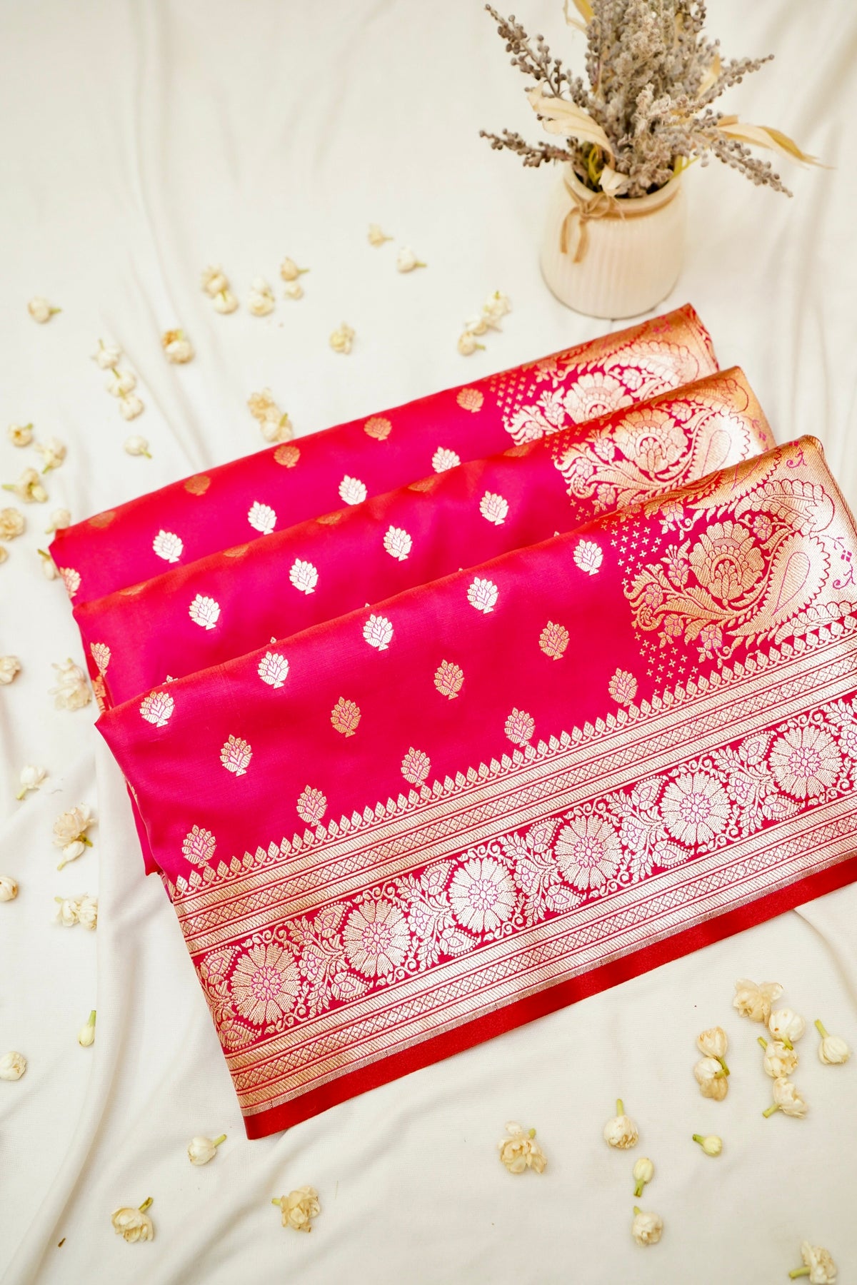 Royal Magenta-Red Banarasi Silk Saree with Golden Zari Weave