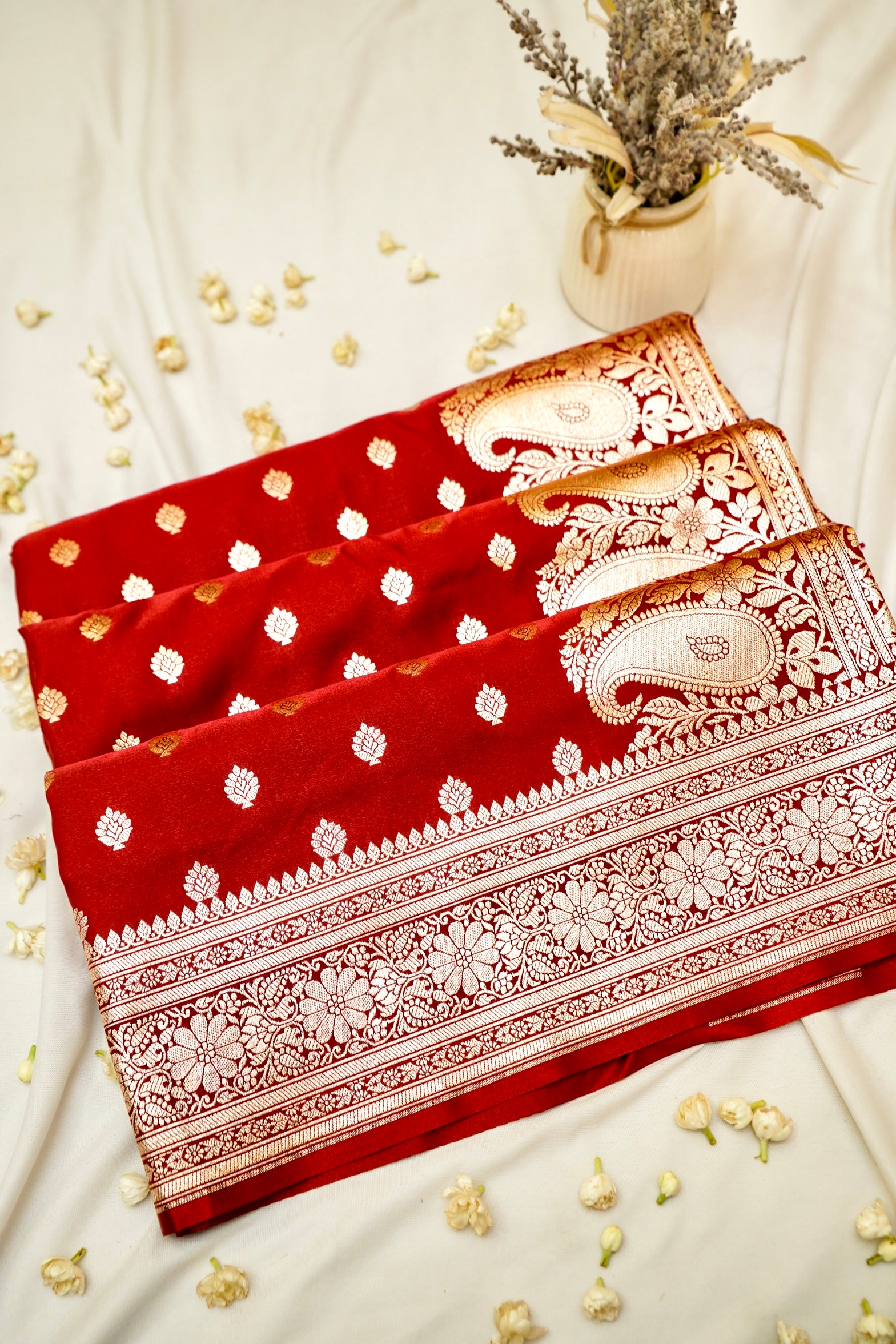 Royal Maroon Red Banarasi Silk Saree with Golden Zari Weave