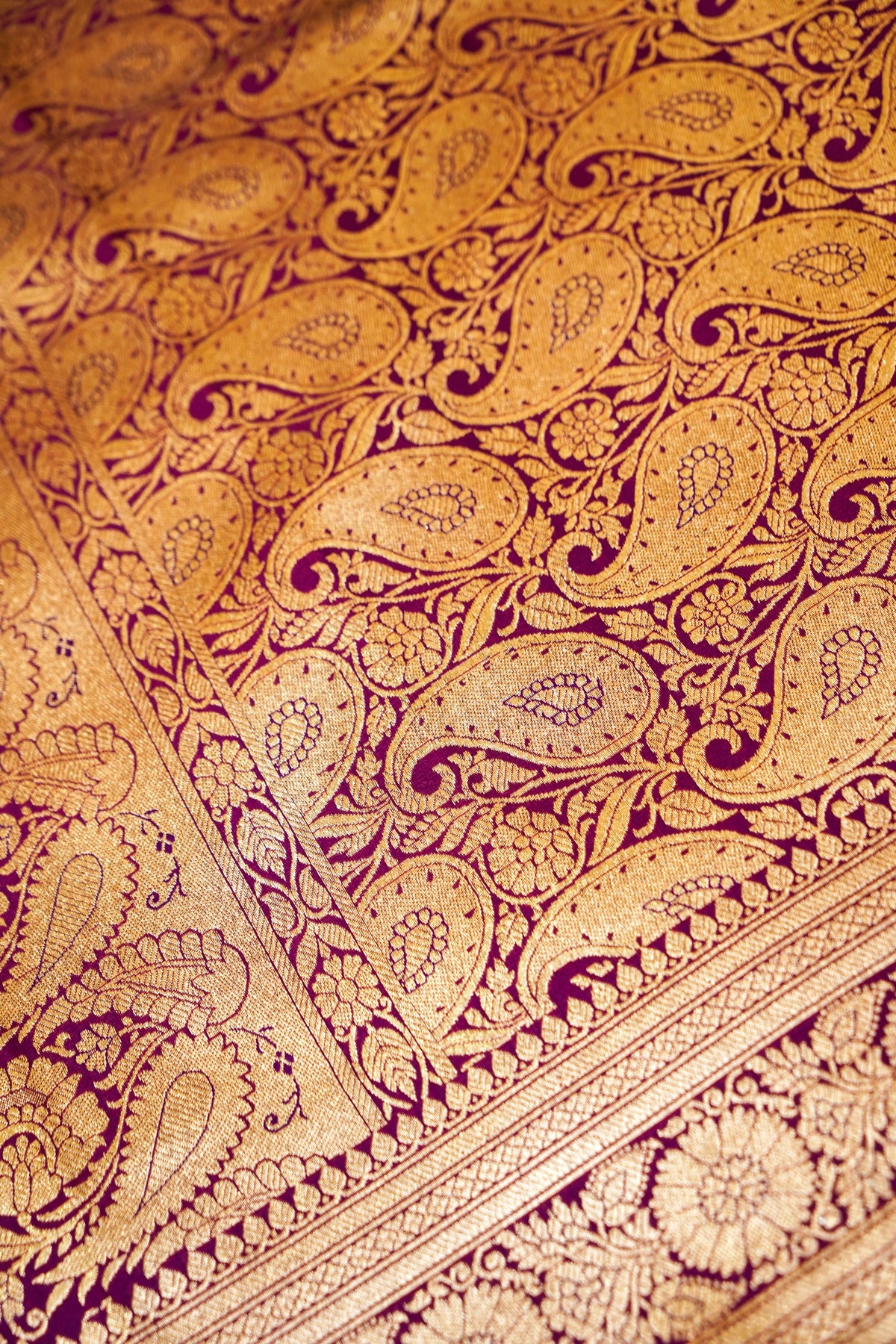 Royal Magenta-Maroon Banarasi Silk Saree with Golden Zari Weave