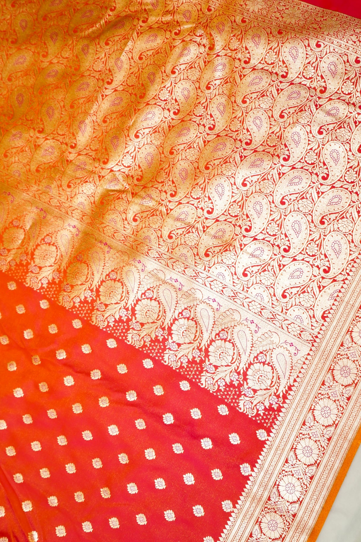 Royal Orange Banarasi Silk Saree with Golden Zari Weave