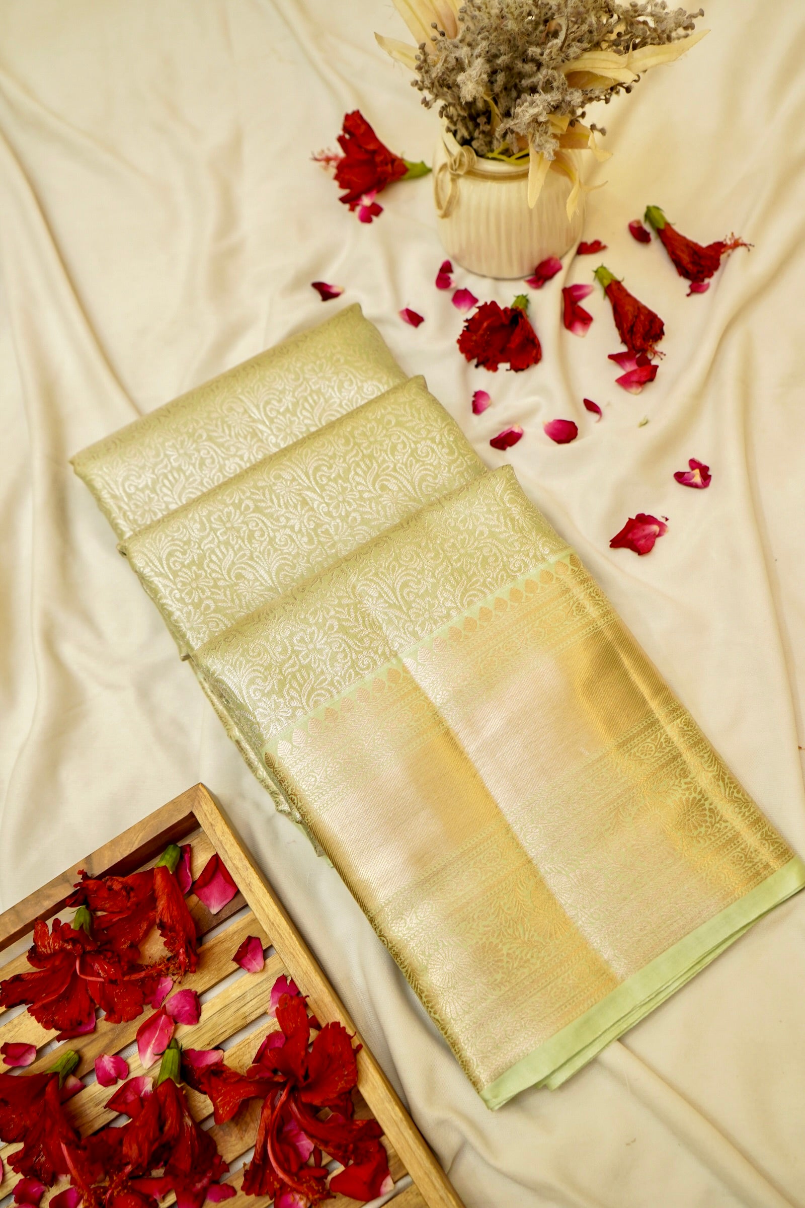 Maithili - Pastel Green Kanjivaram Tissue Silk Saree