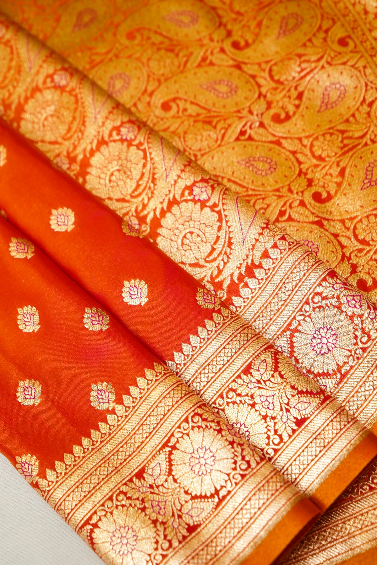 Royal Orange Banarasi Silk Saree with Golden Zari Weave