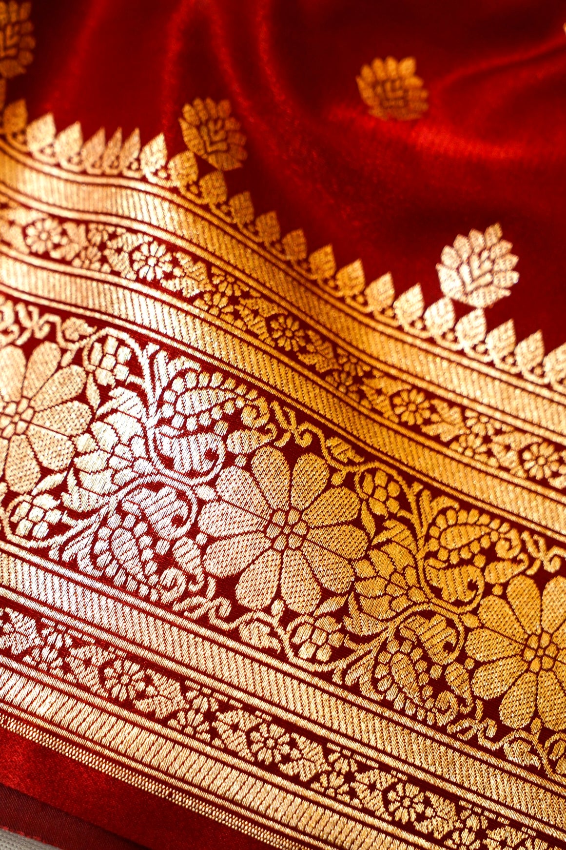 Royal Maroon Red Banarasi Silk Saree with Golden Zari Weave