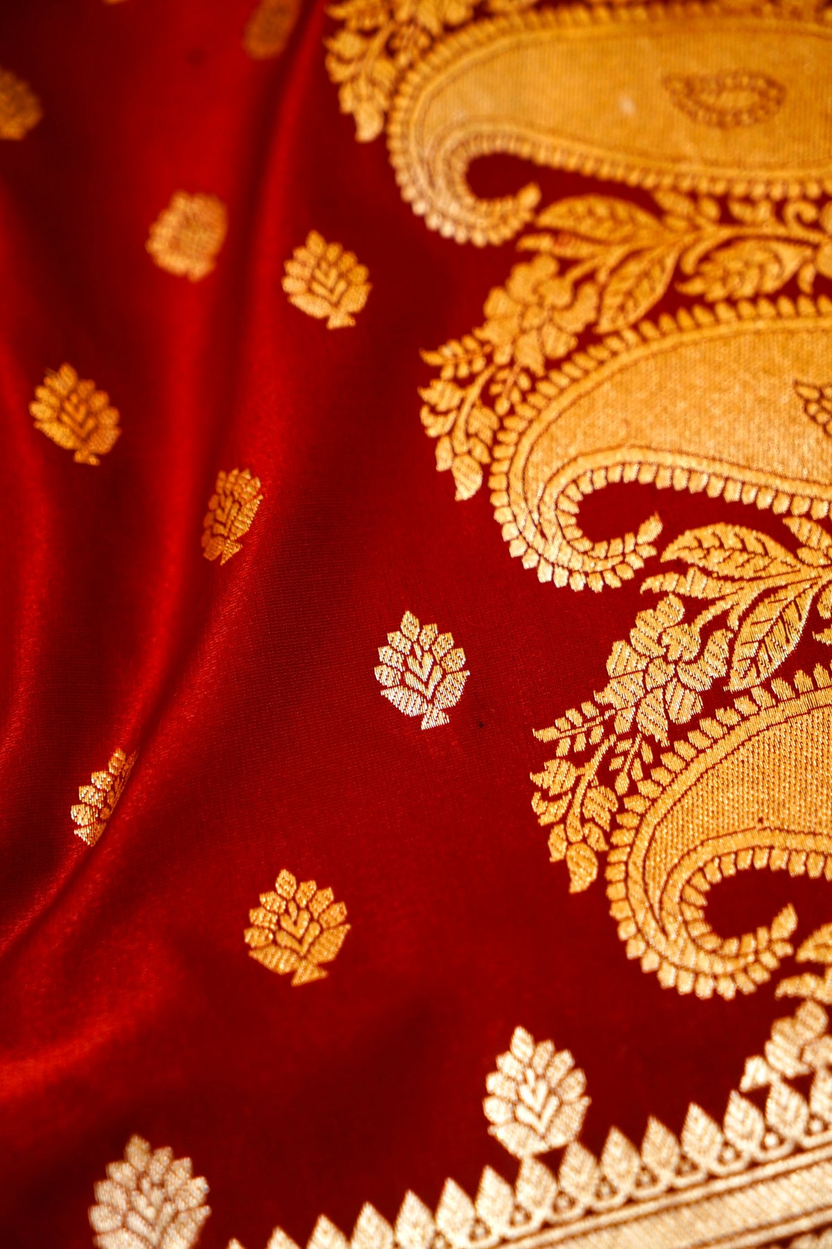 Royal Maroon Red Banarasi Silk Saree with Golden Zari Weave