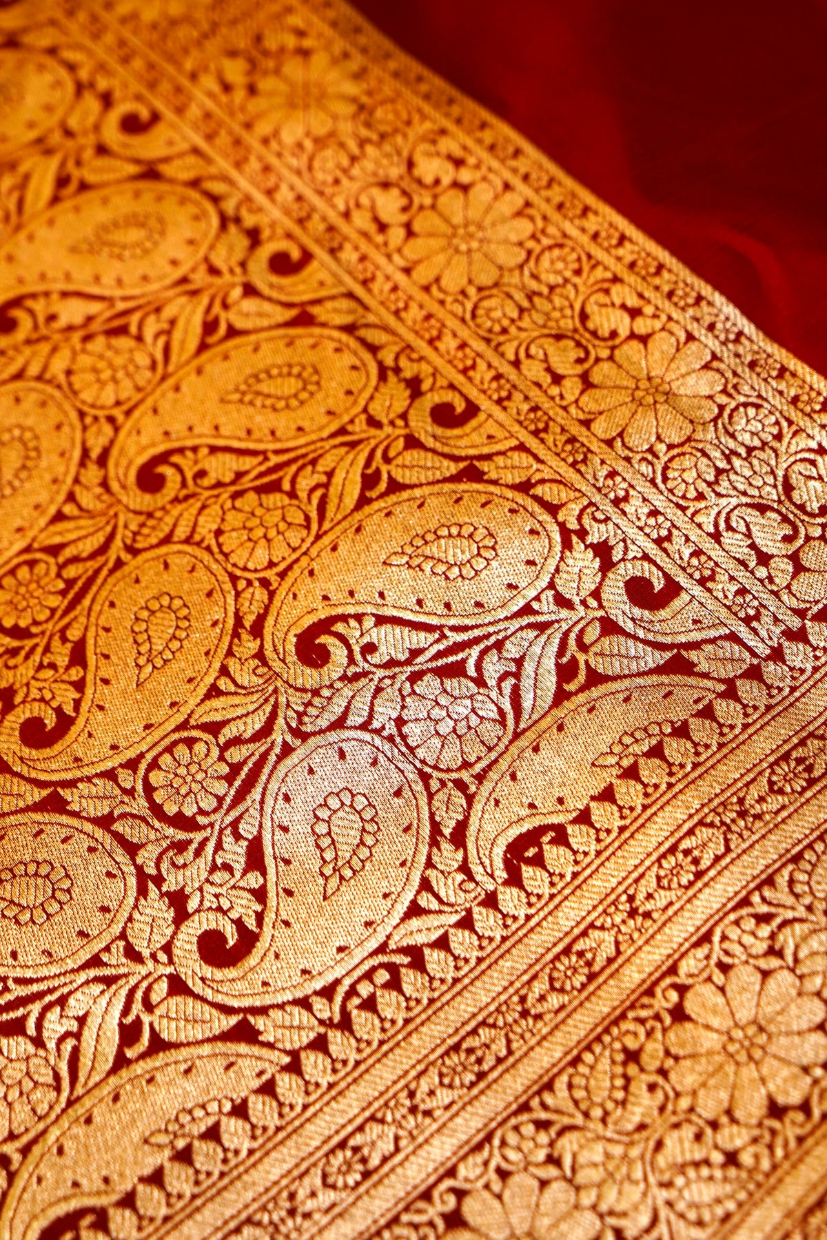 Royal Maroon Red Banarasi Silk Saree with Golden Zari Weave