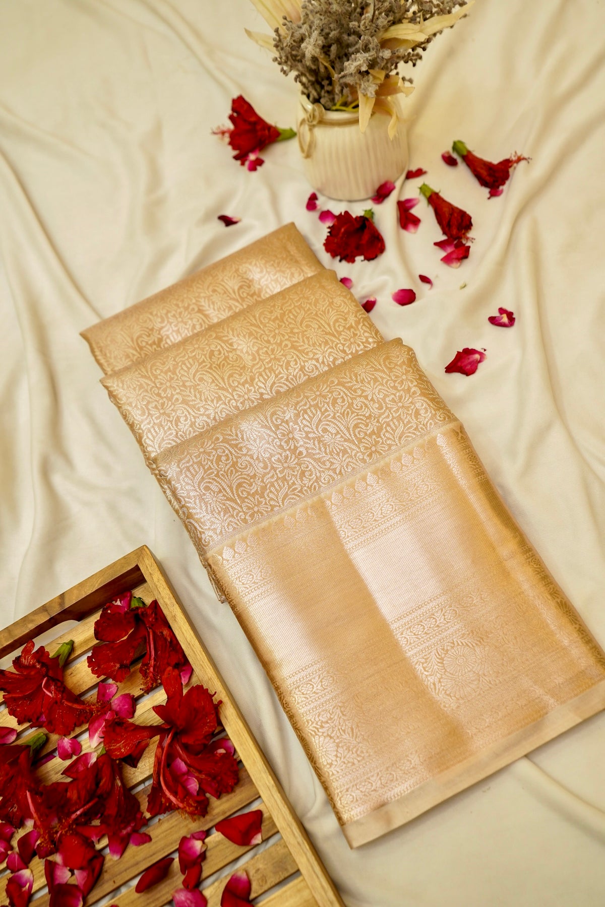 Maithili - Soft Gold Beige Kanjivaram Tissue Silk Saree