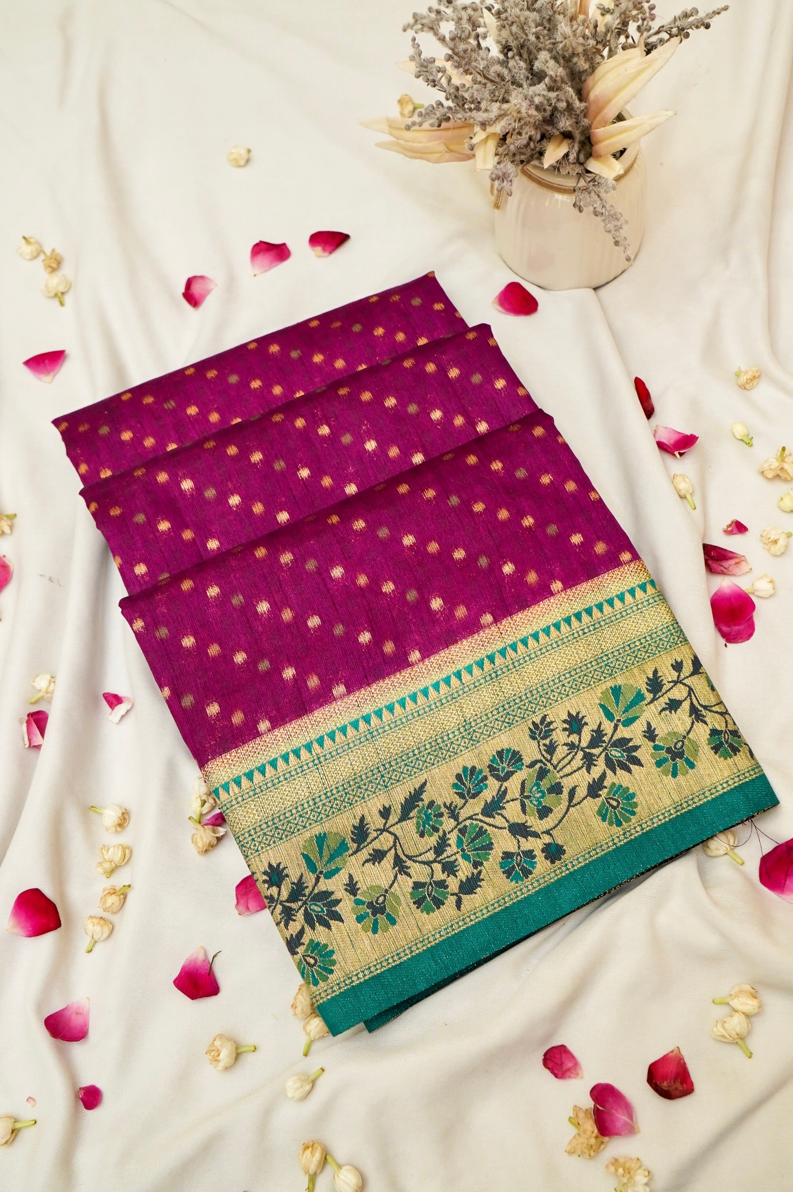 Rani Pink Paithani Style Ikkat Patola Silk Saree with Stitched Blouse