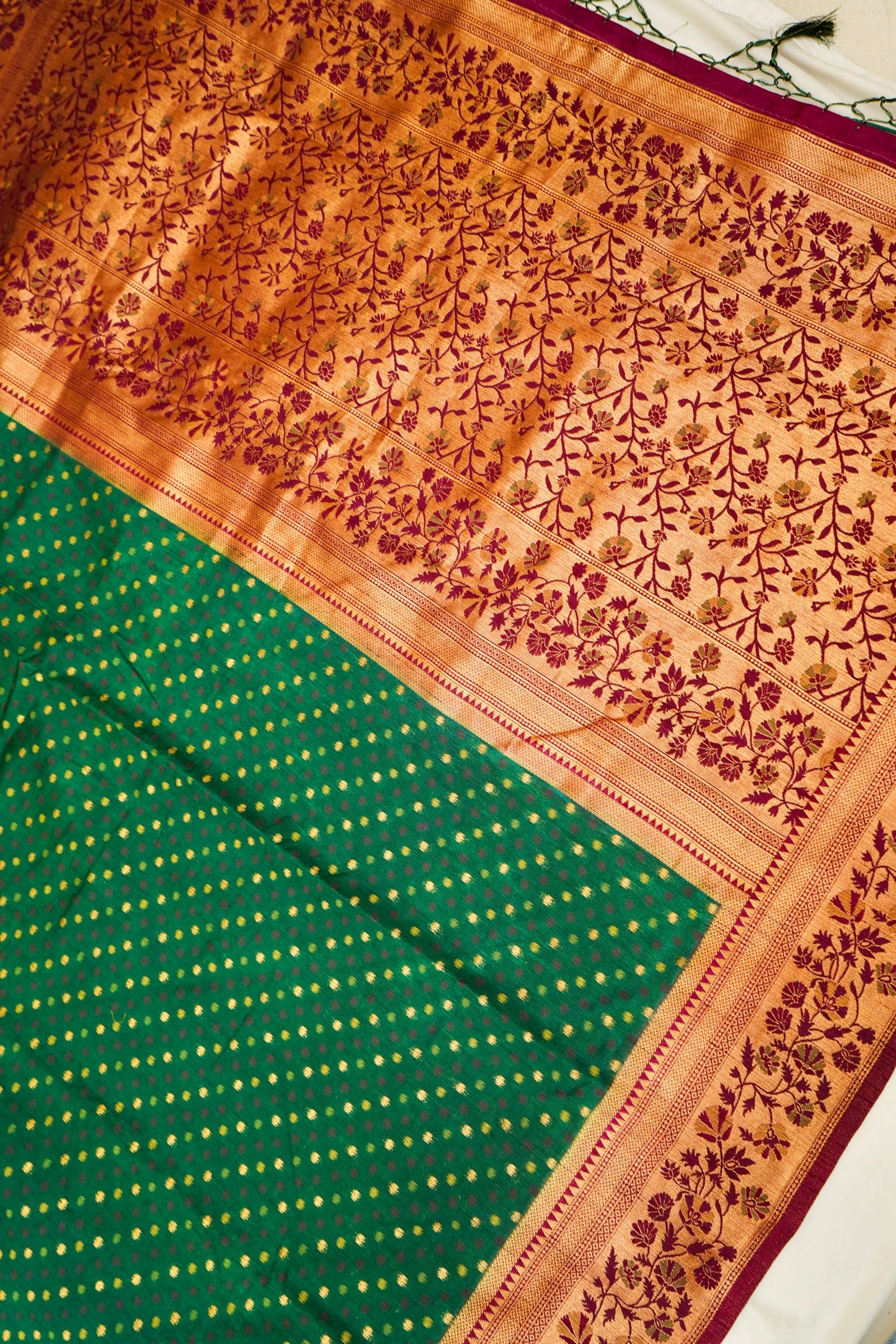 Emerald Green Paithani Style Ikkat Patola Silk Saree with Stitched Blouse