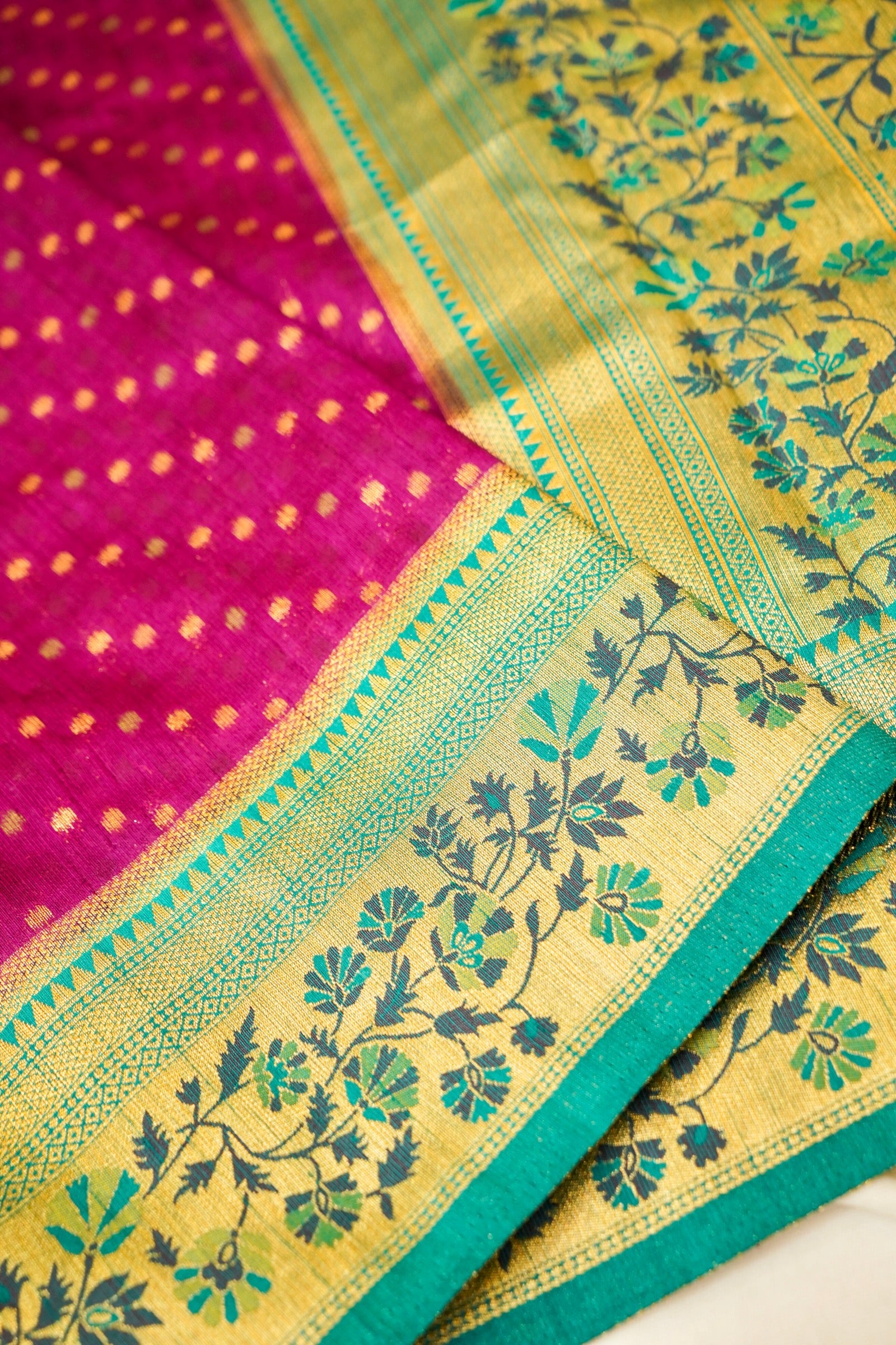 Rani Pink Paithani Style Ikkat Patola Silk Saree with Stitched Blouse
