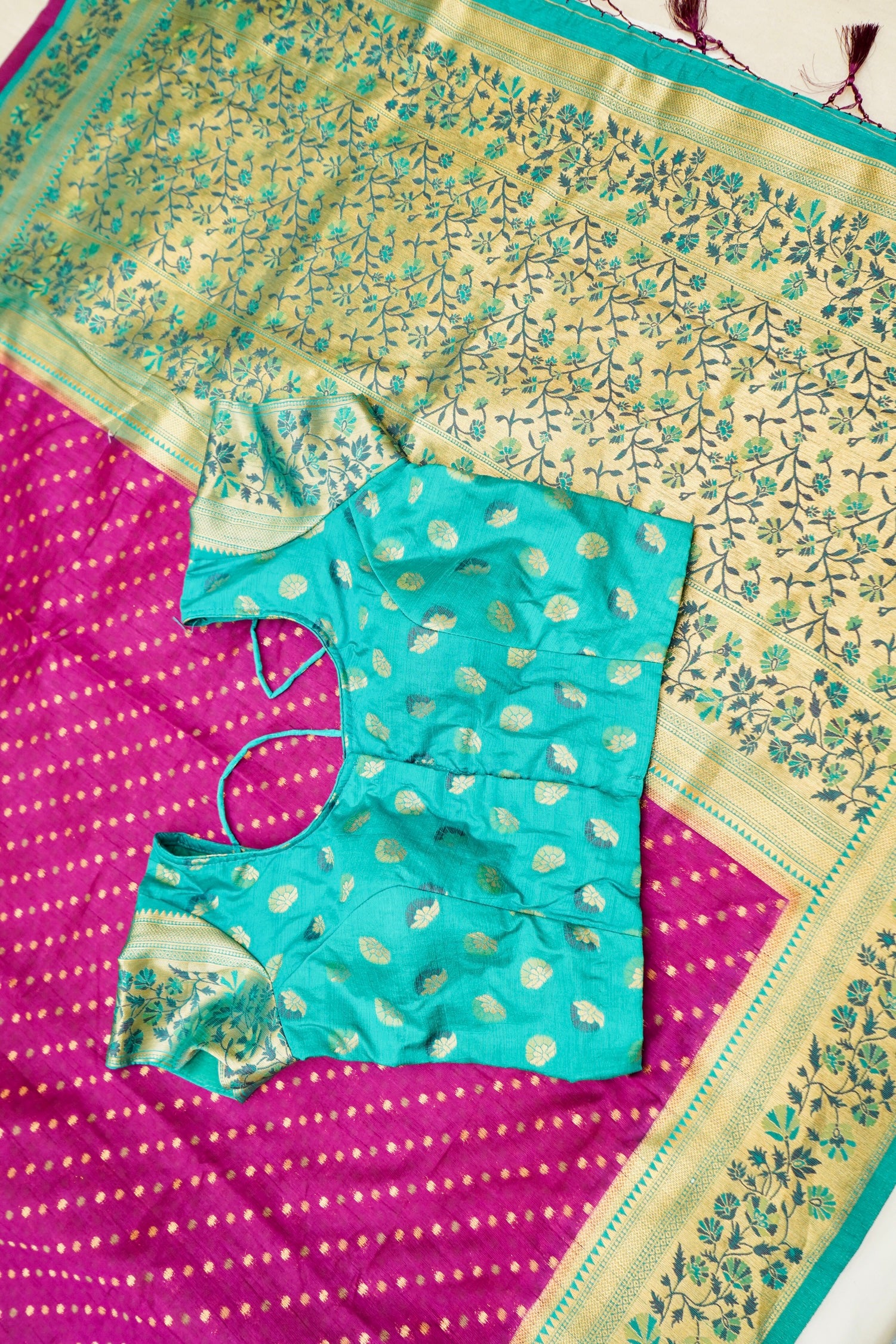 Rani Pink Paithani Style Ikkat Patola Silk Saree with Stitched Blouse