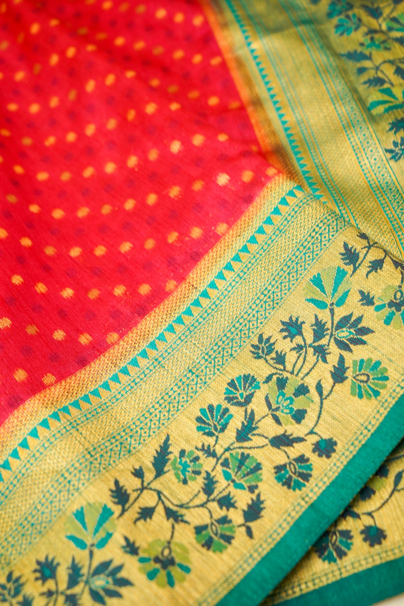 Raddish Red Paithani Style Ikkat Patola Silk Saree with Stitched Blouse