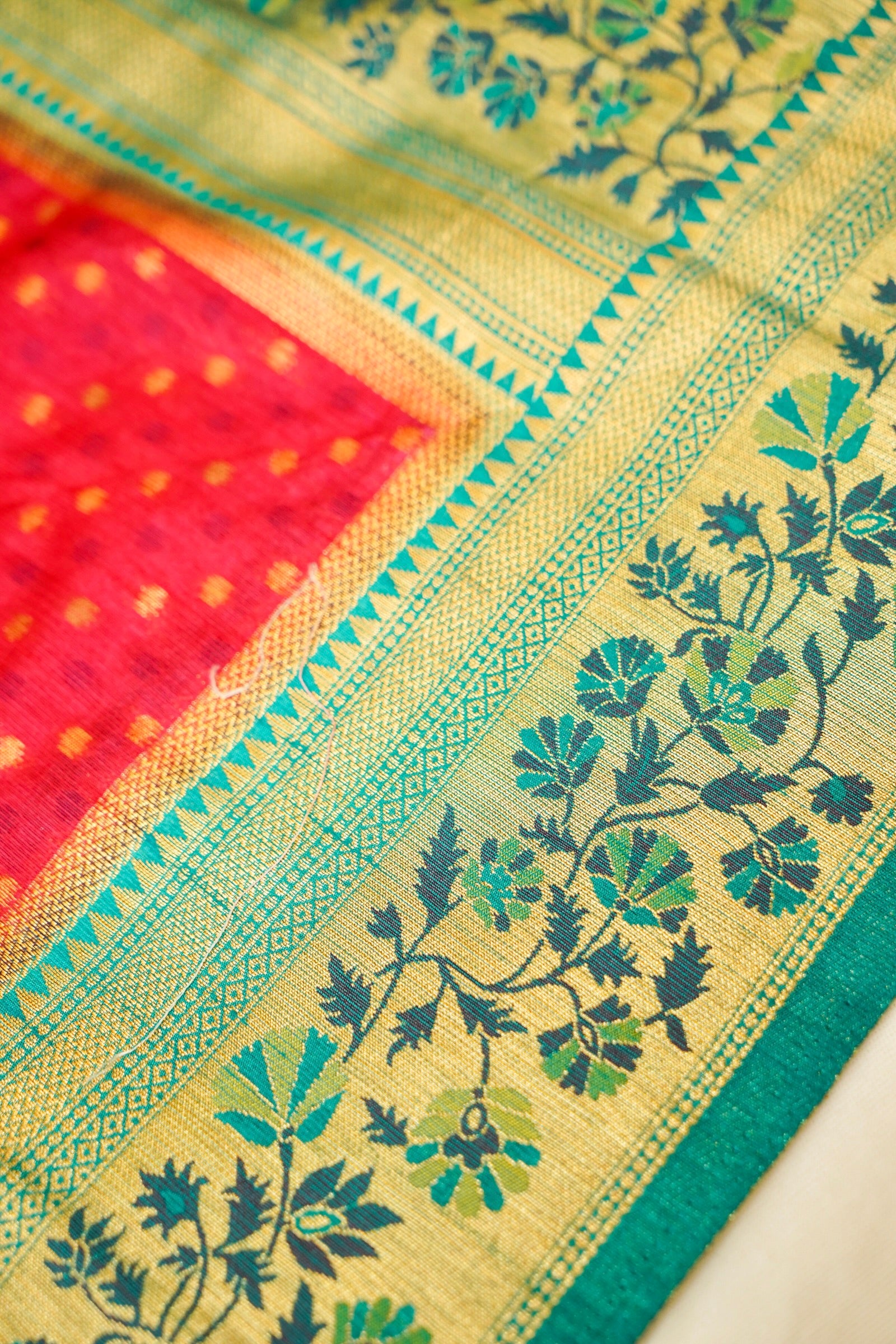 Raddish Red Paithani Style Ikkat Patola Silk Saree with Stitched Blouse