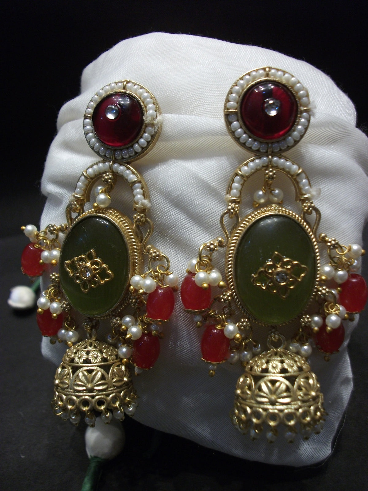 Ruby & Emerald Pearl Jhumka Earrings