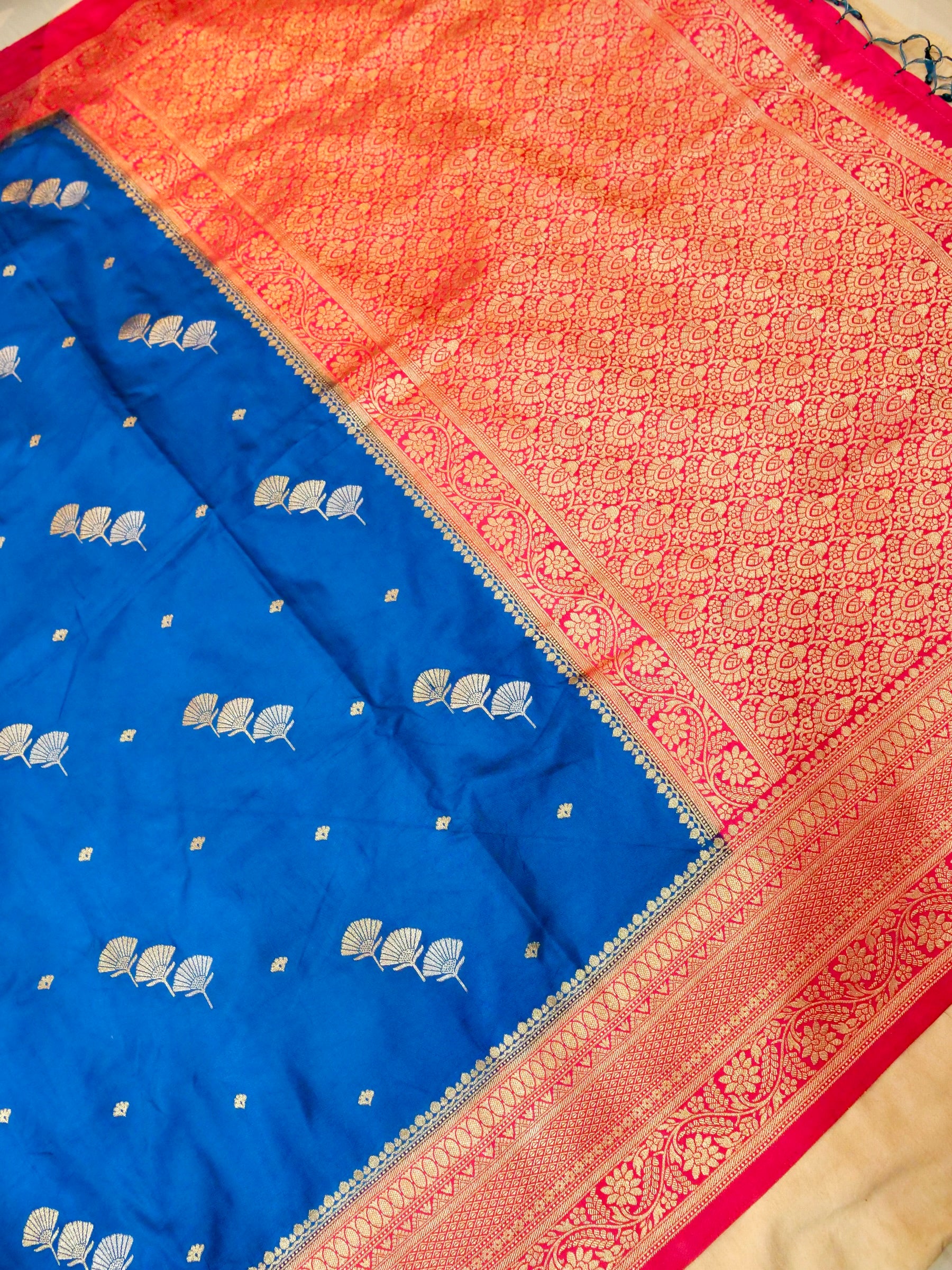Royal Blue Crepe Georgette Silk Saree with Pink Border