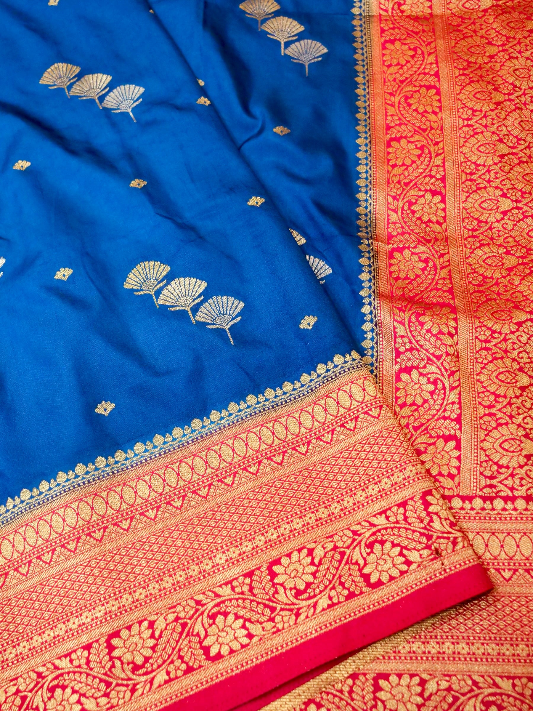 Royal Blue Crepe Georgette Silk Saree with Pink Border