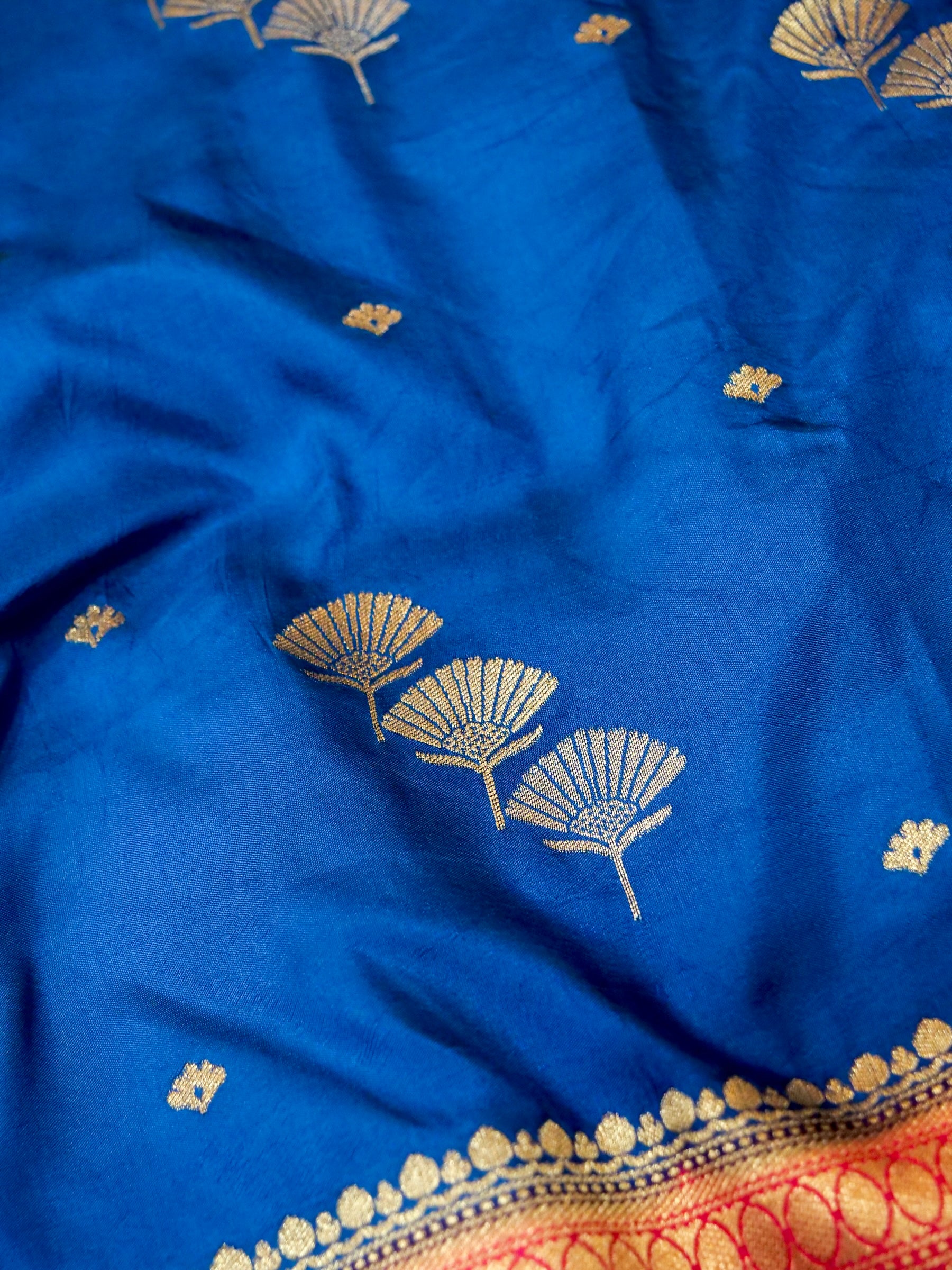 Royal Blue Crepe Georgette Silk Saree with Pink Border