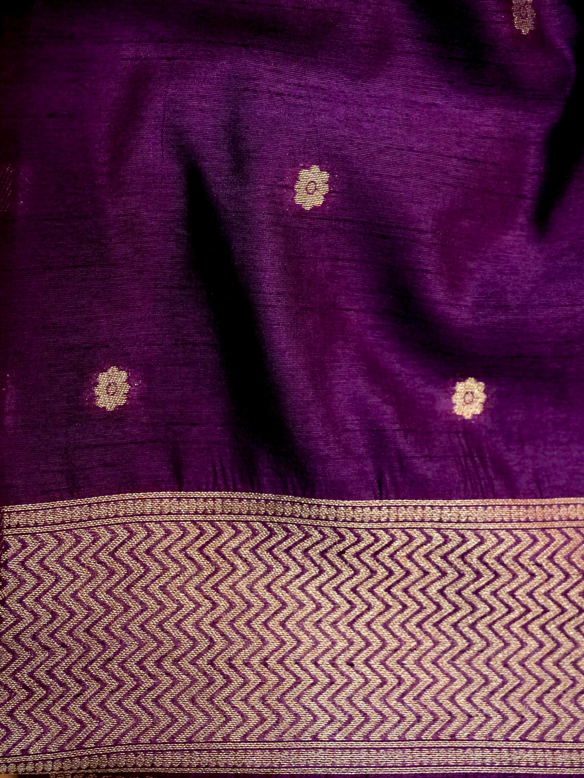 Purple Polka Raw Silk Saree with Floral Border