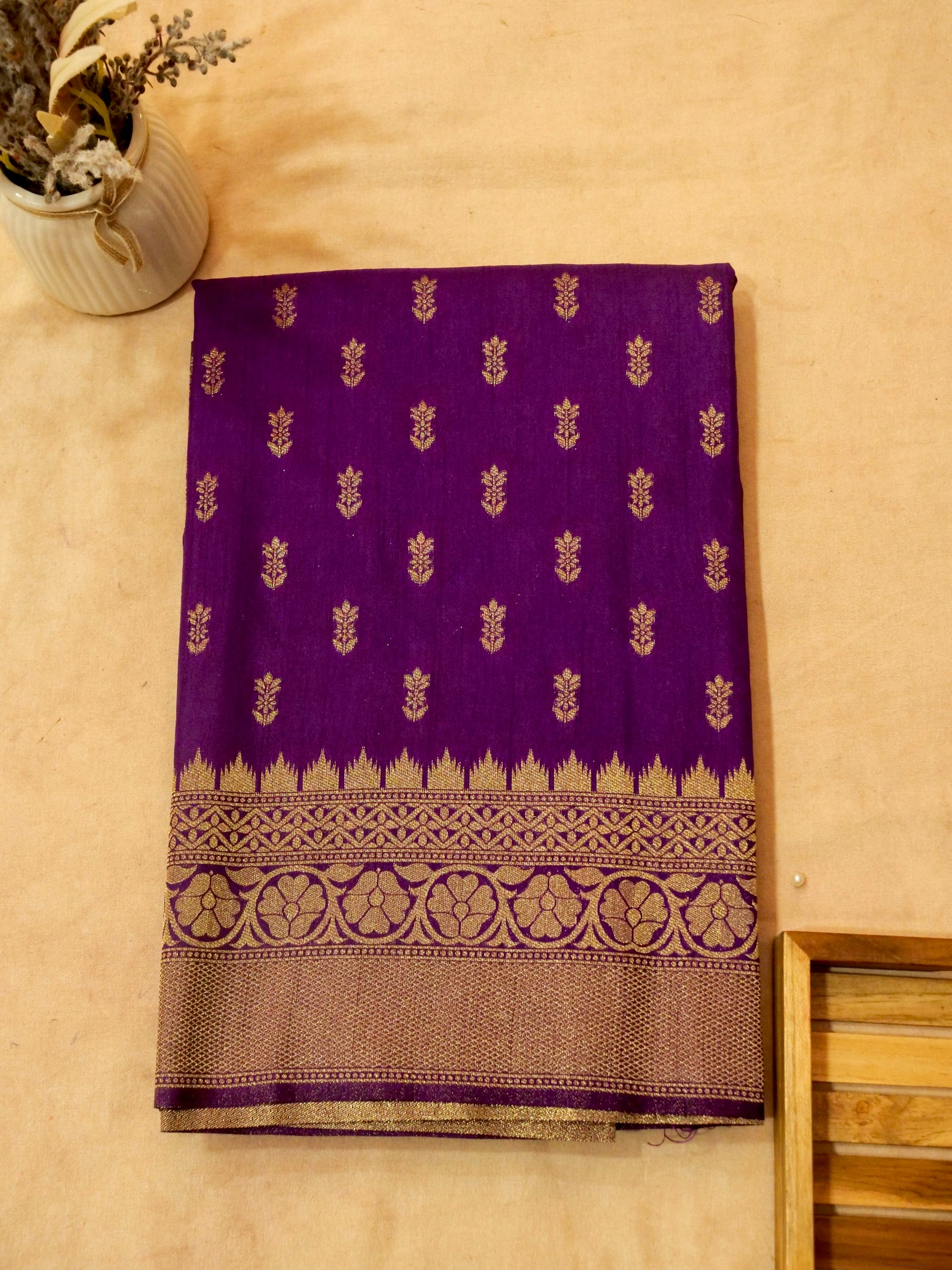 Royal Purple Raw Silk Saree with Gold Zari Border