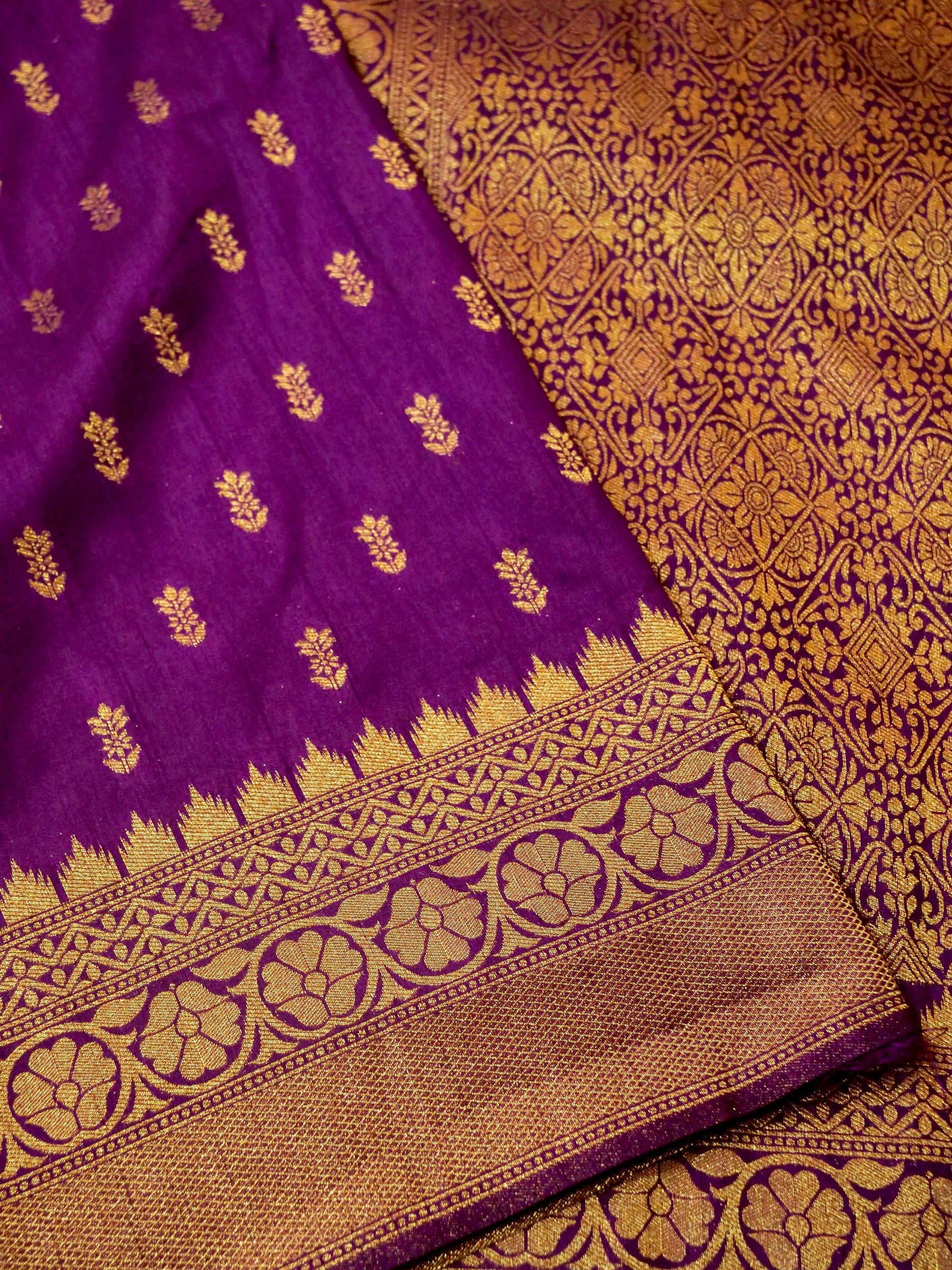 Royal Purple Raw Silk Saree with Gold Zari Border