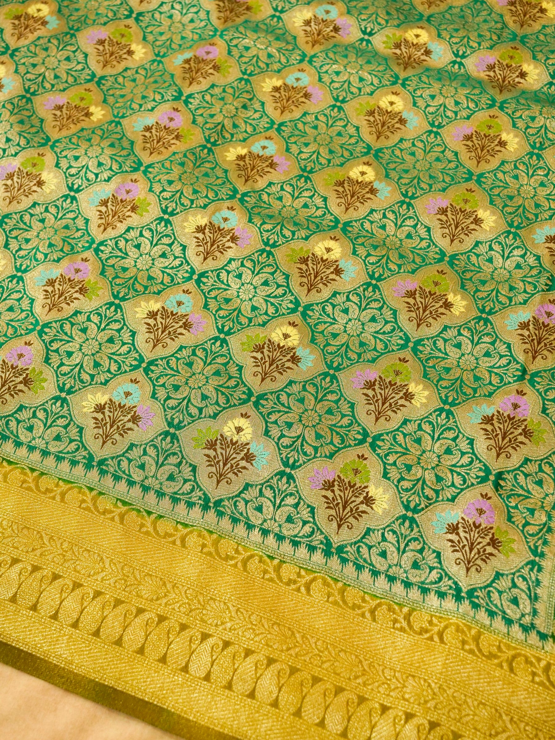 Sea Green Semi Tanchoi Saree with Rich Antique Zari Border