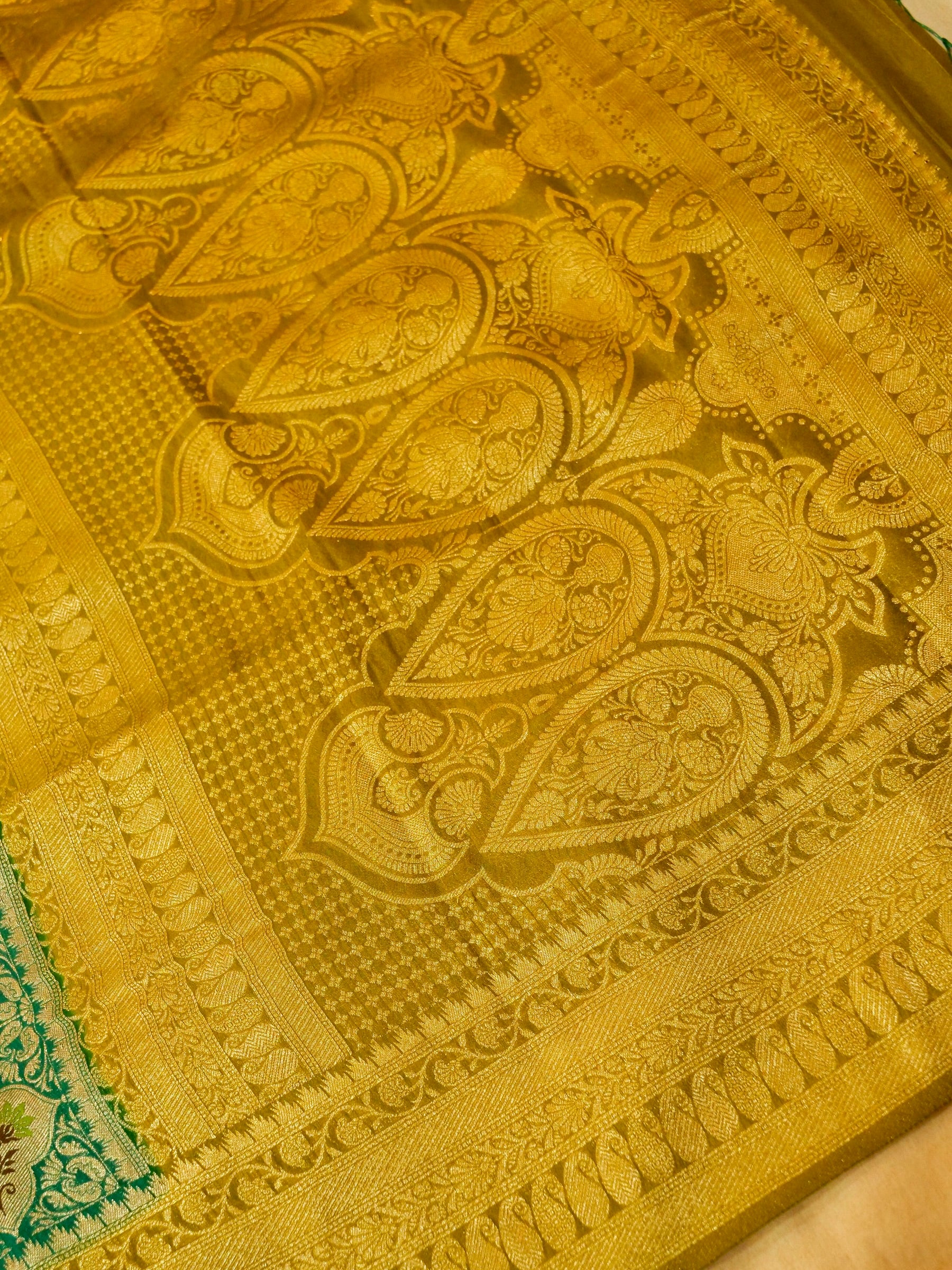 Sea Green Semi Tanchoi Saree with Rich Antique Zari Border