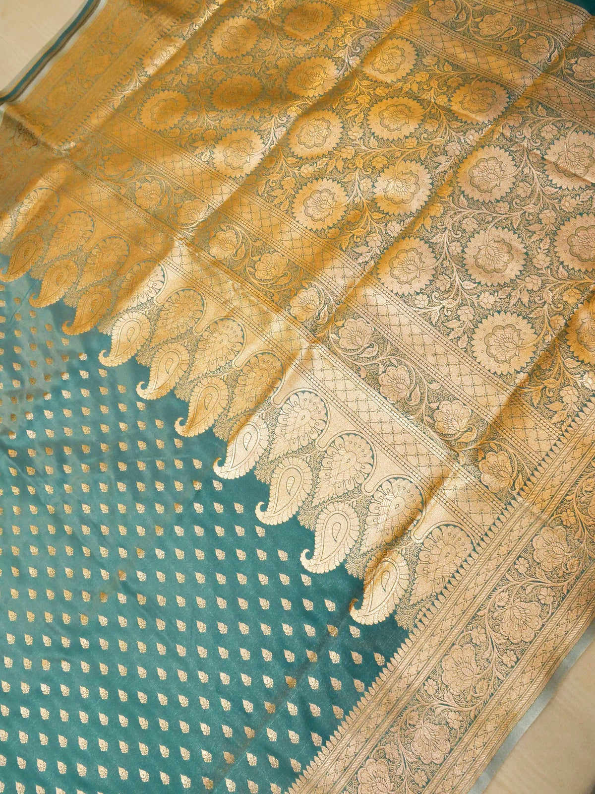Rich Teal Blue Banarasi Silk Saree with Gold Zari Weaving