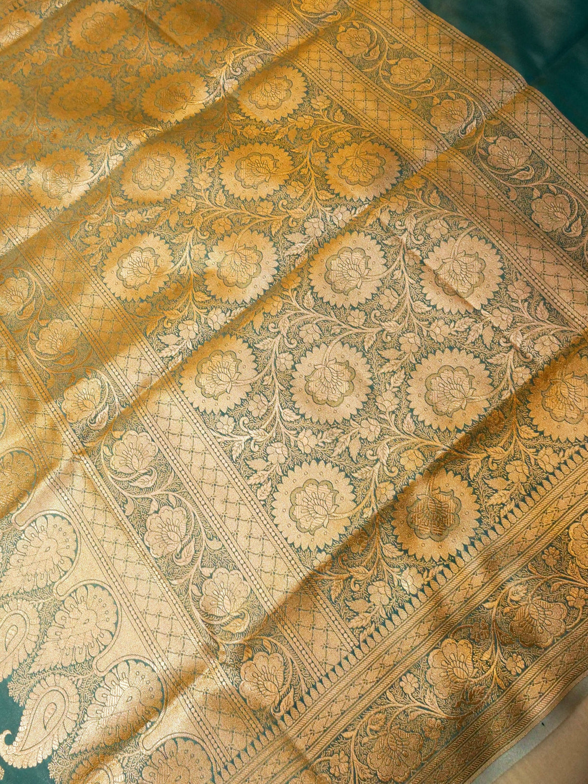 Rich Teal Blue Banarasi Silk Saree with Gold Zari Weaving