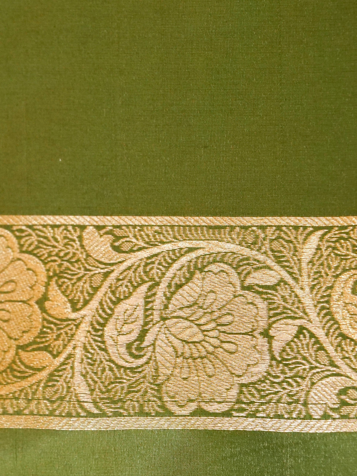 Rich Olive Green Banarasi Silk Saree with Gold Zari Weaving