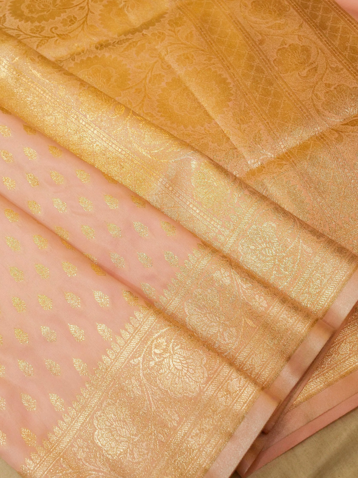 Rich Light Pink Banarasi Silk Saree with Gold Zari Weaving