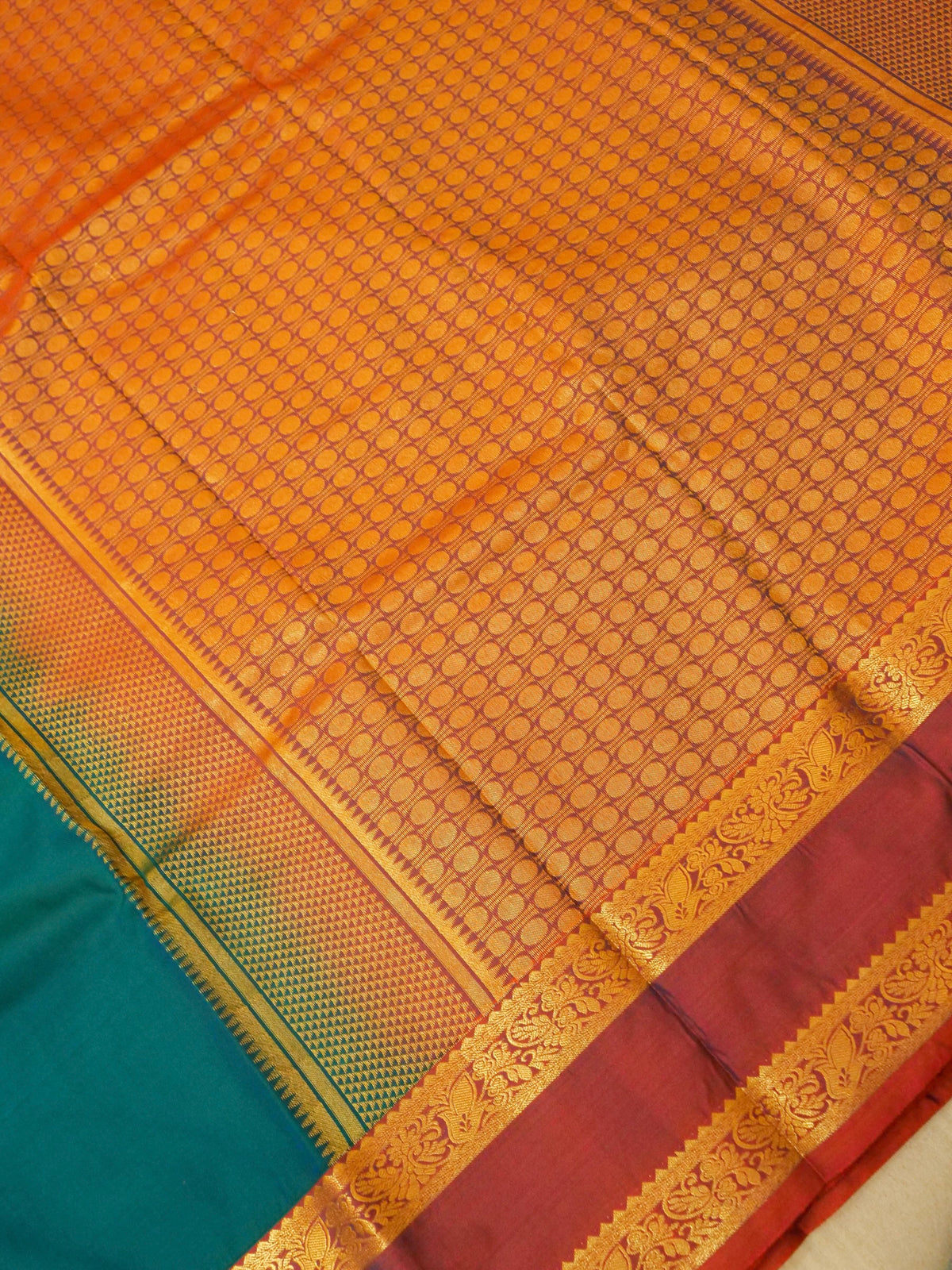 Devi - Peacock Teal Blue Kanjivaram Silk Saree with Korvai Border