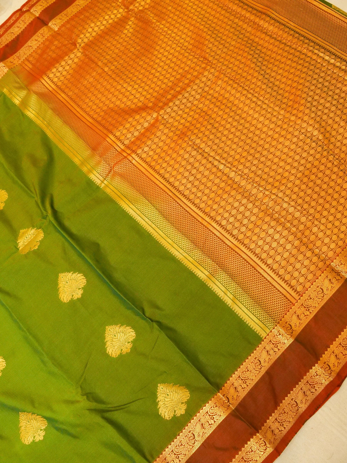 Devi - Parrot Green Kanjivaram Silk Saree with Korvai Border