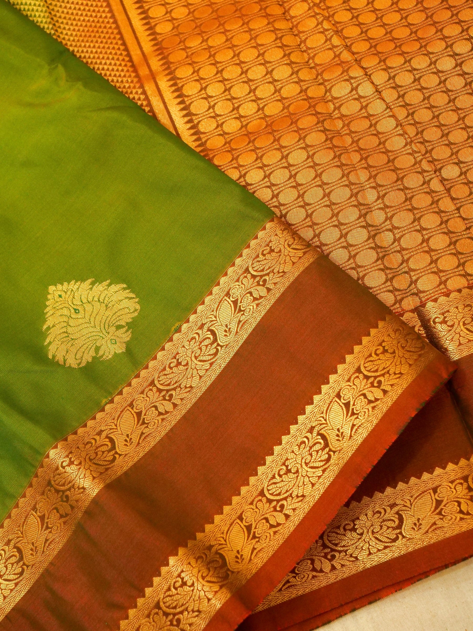 Devi - Parrot Green Kanjivaram Silk Saree with Korvai Border
