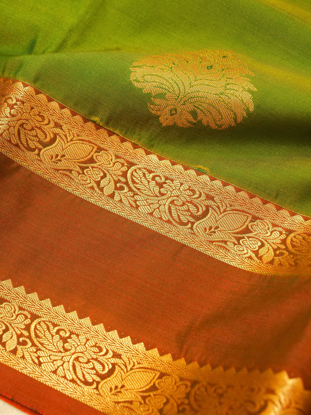 Devi - Parrot Green Kanjivaram Silk Saree with Korvai Border