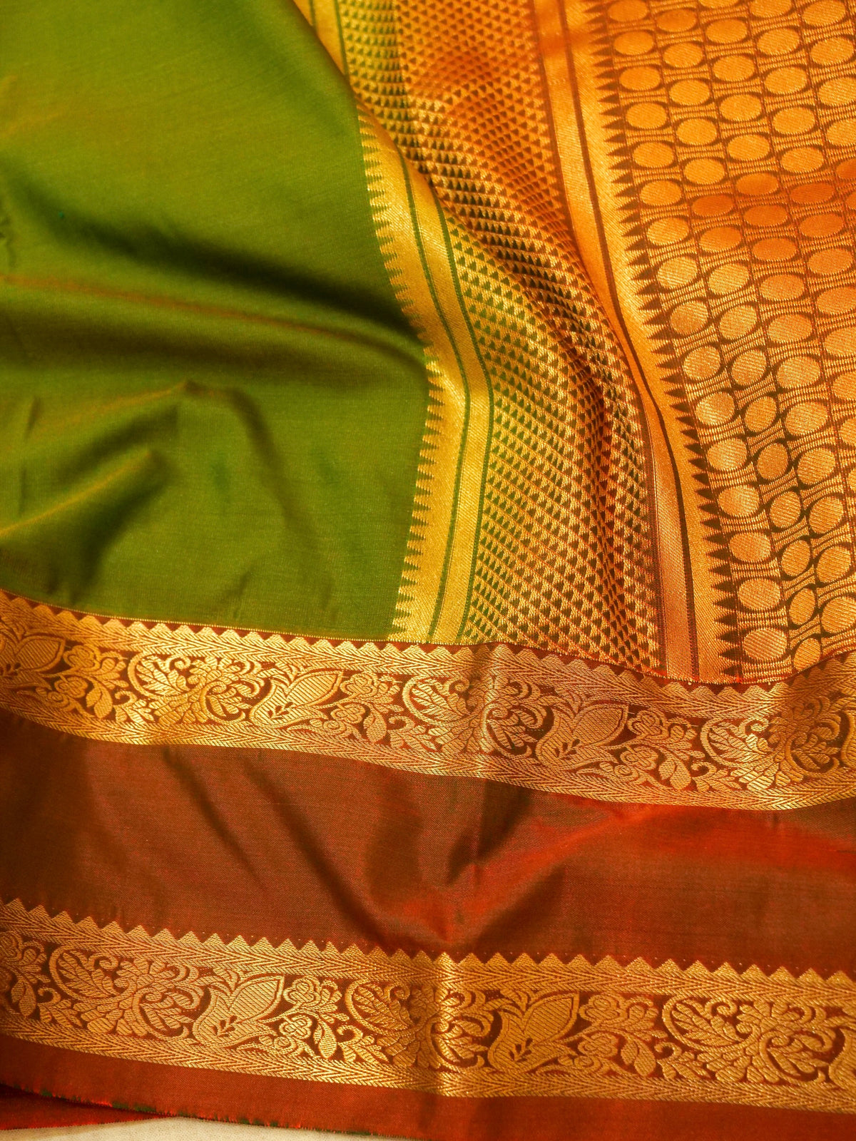Devi - Parrot Green Kanjivaram Silk Saree with Korvai Border