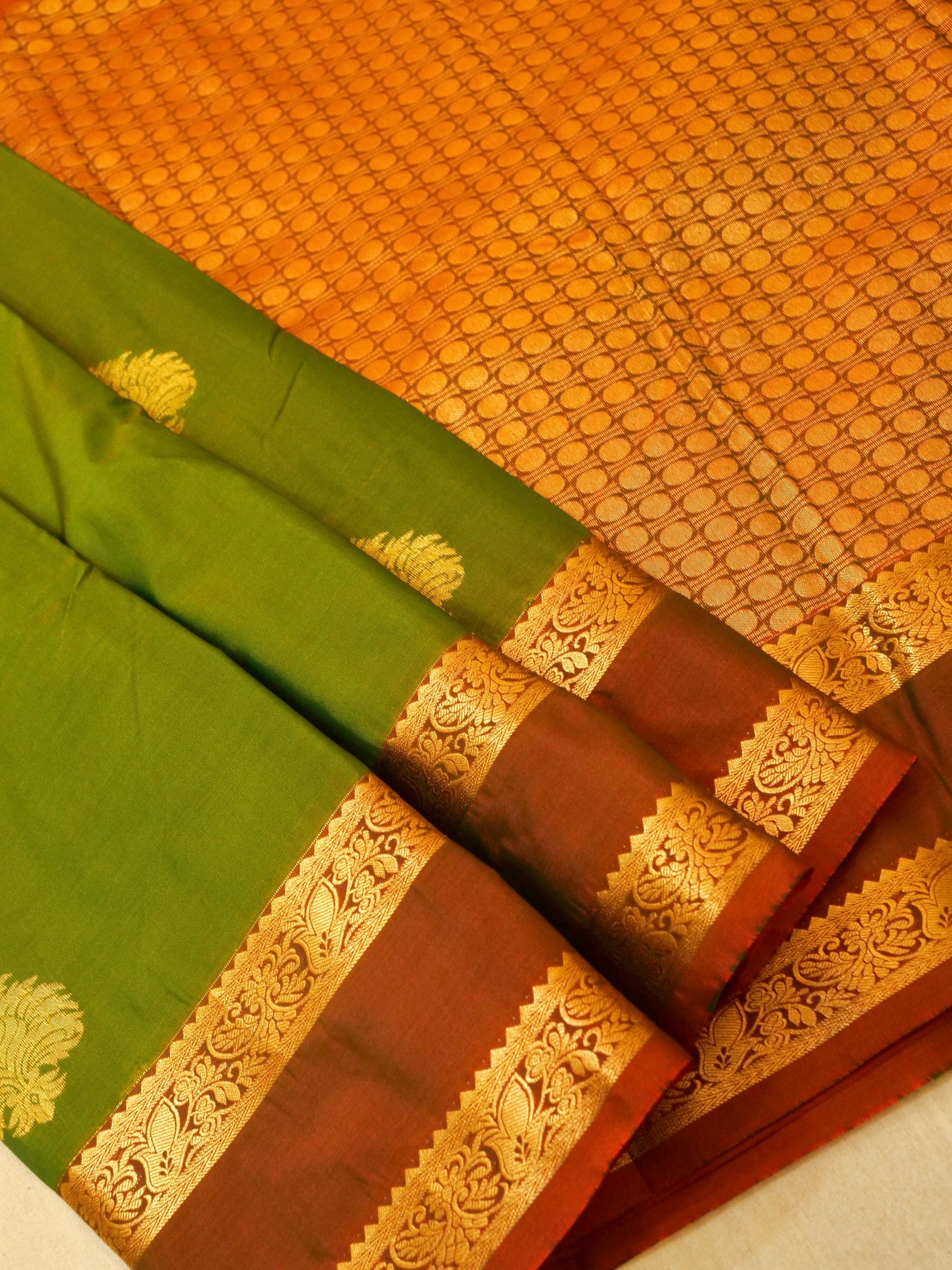 Devi - Parrot Green Kanjivaram Silk Saree with Korvai Border